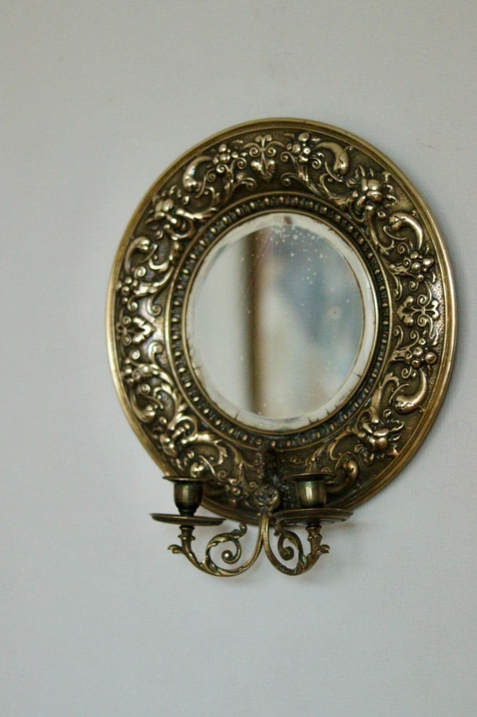 Home Decor Pair Of Antique Swedish Brass Sconces With Mirror photo