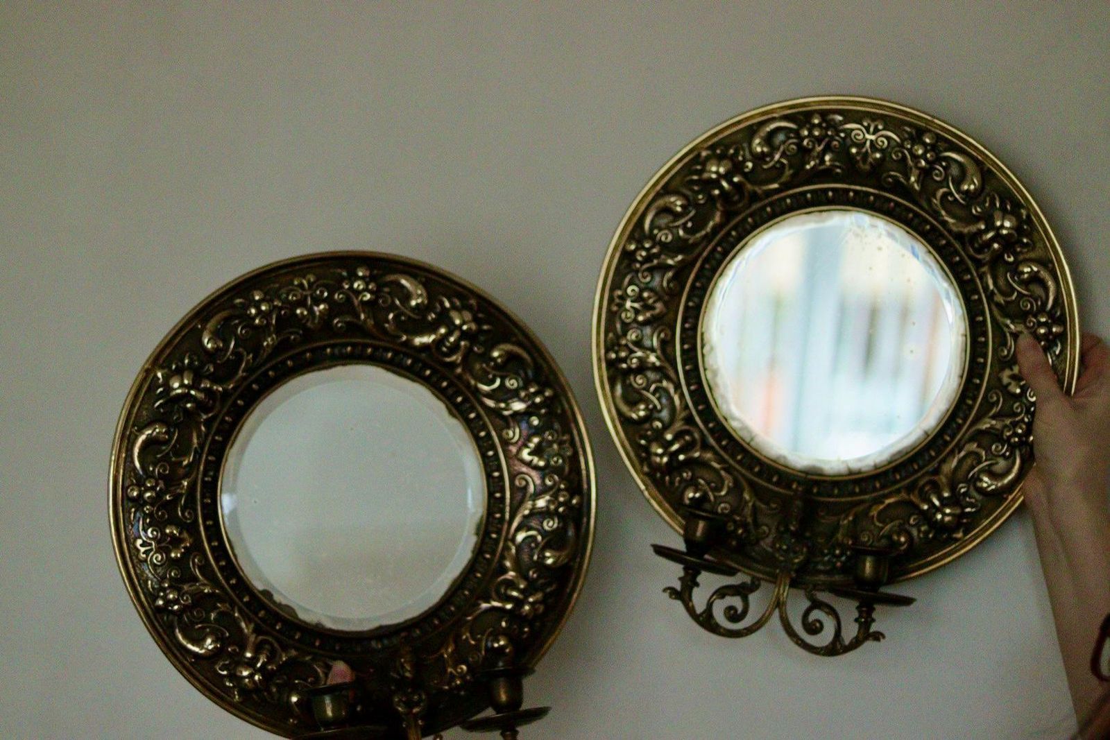photo vinterior Pair Of Antique Swedish Brass Sconces With Mirror