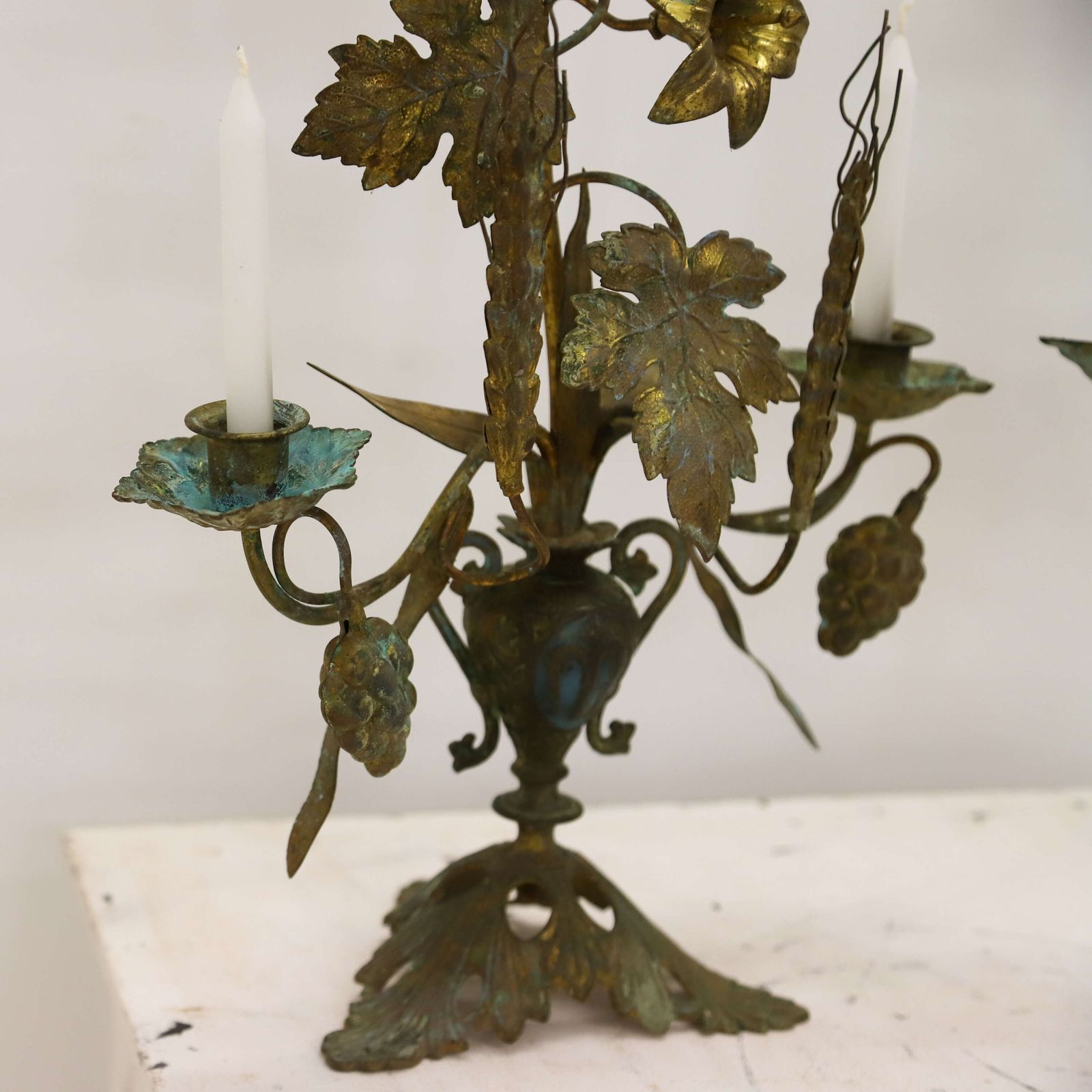 photo for sale Pair Of 19th Century French Gilt Church Candelabra With Wheat & Grapes, C.1850 1890