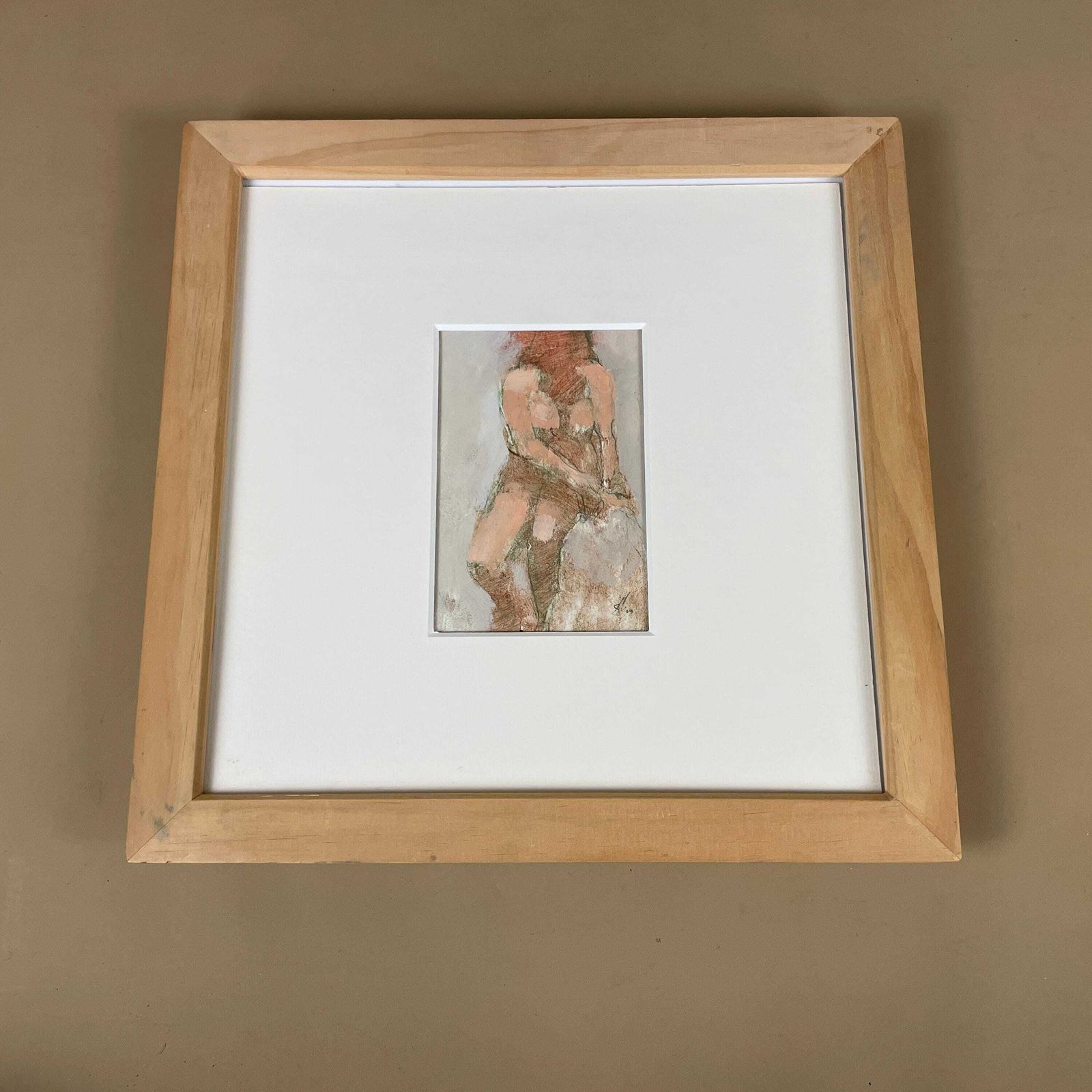 Original Oil On Paper Nude Figure Study Mark Sutherland Nude On A Rock Painting Framed Figurative Interior Wall Piece Modern Picture