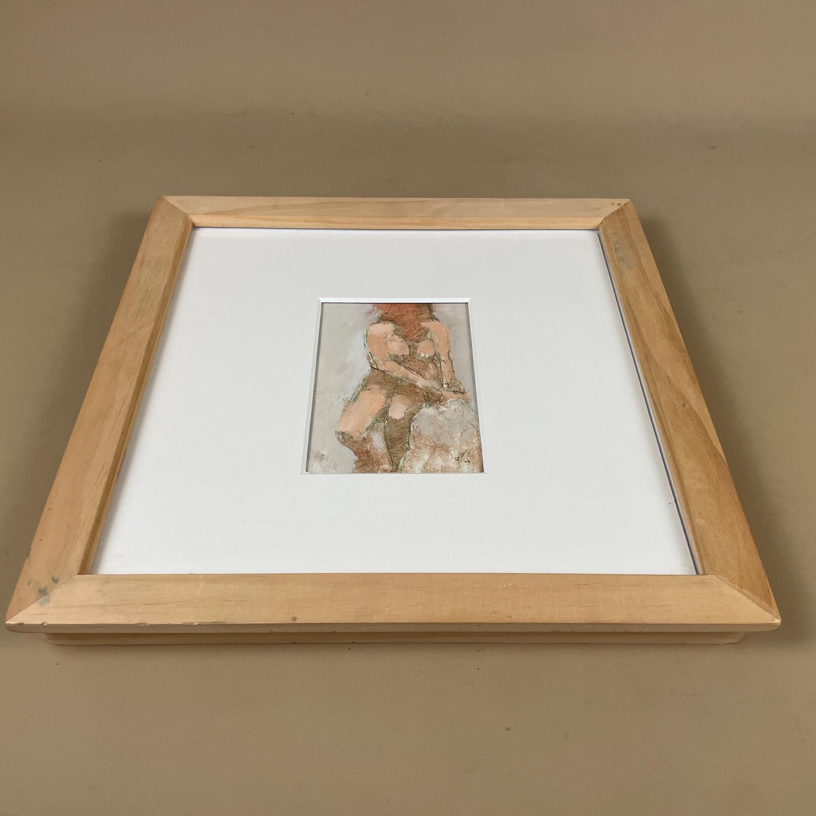 Original Oil On Paper Nude Figure Study Mark Sutherland Nude On A Rock Painting Framed Figurative Interior Wall Piece Modern Picture photo for sale