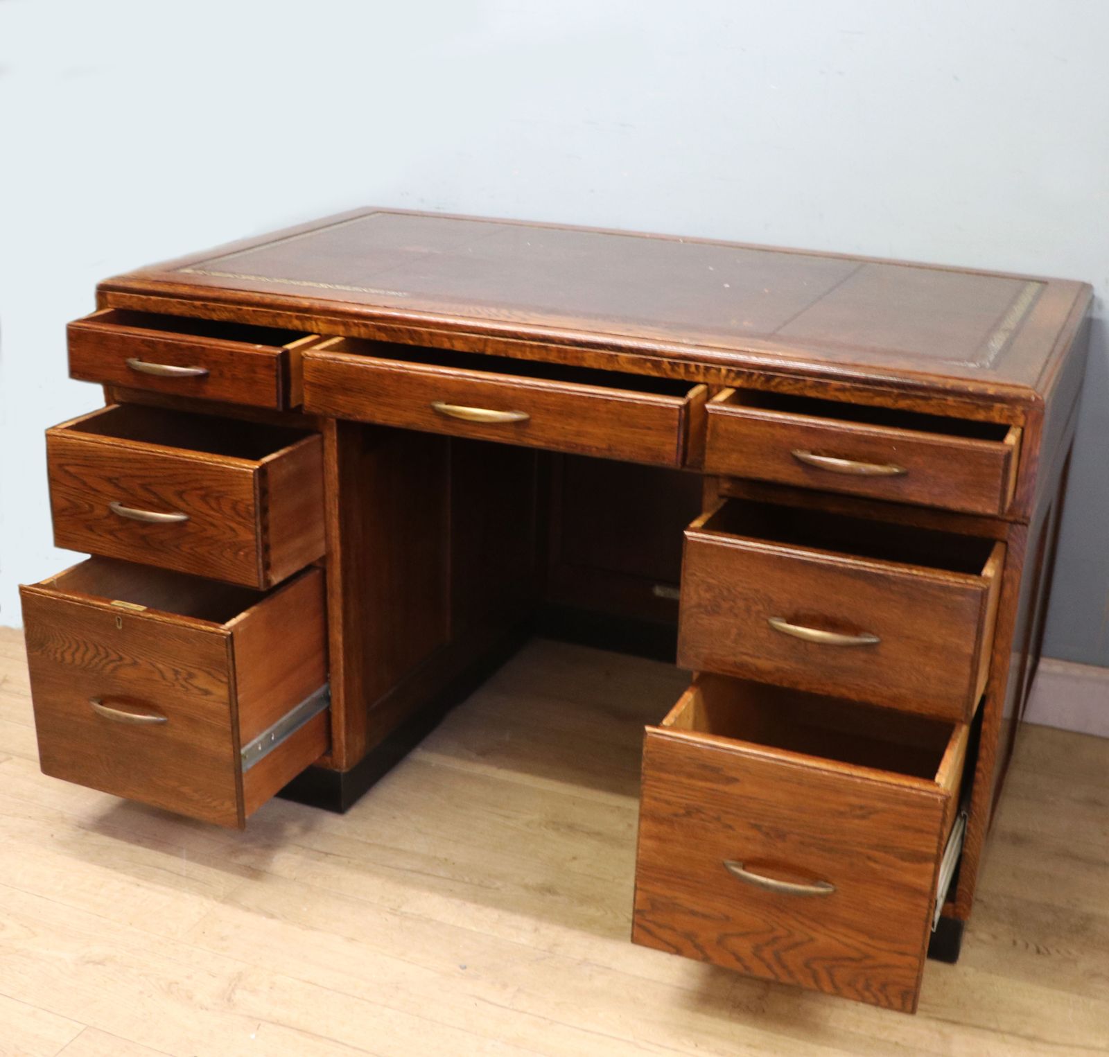 A Superb, Bold, Early Mid Century Oak Office Desk. photo for sale