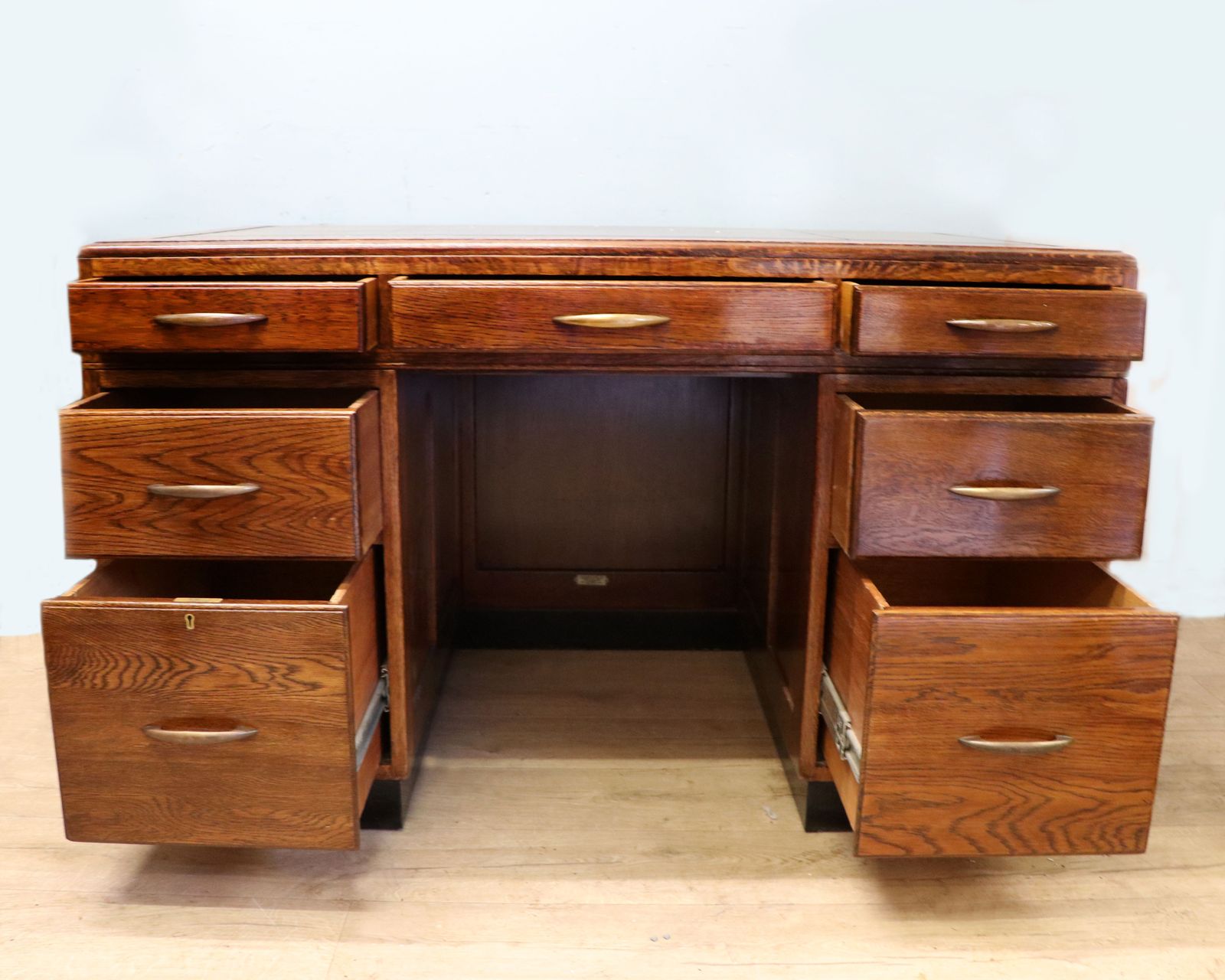 A Superb, Bold, Early Mid Century Oak Office Desk. photo 1195.0