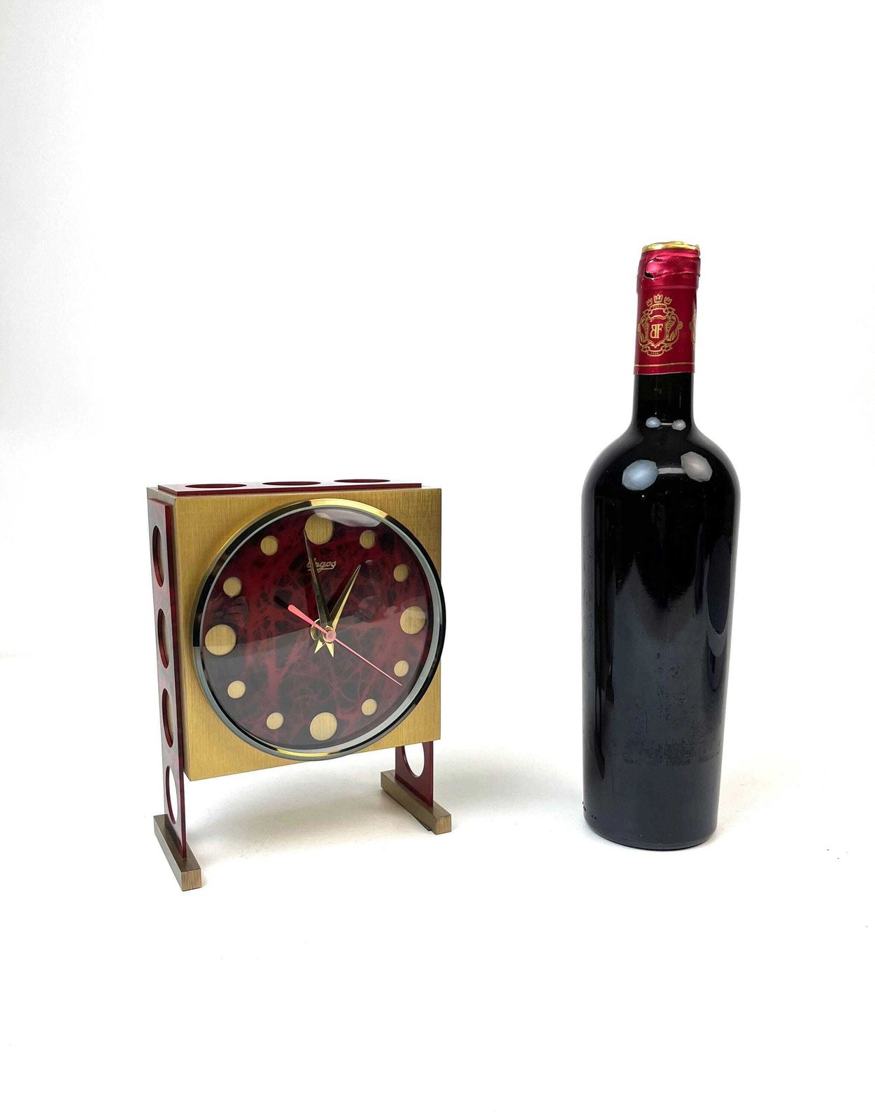 Very Rare Space Age Solid Brass Cubist Mid Century Desk Clock By Urgos Germany 1970 photo vinterior