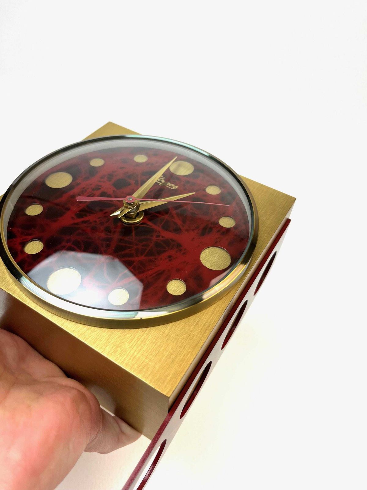 Very Rare Space Age Solid Brass Cubist Mid Century Desk Clock By Urgos Germany 1970 photo vintage
