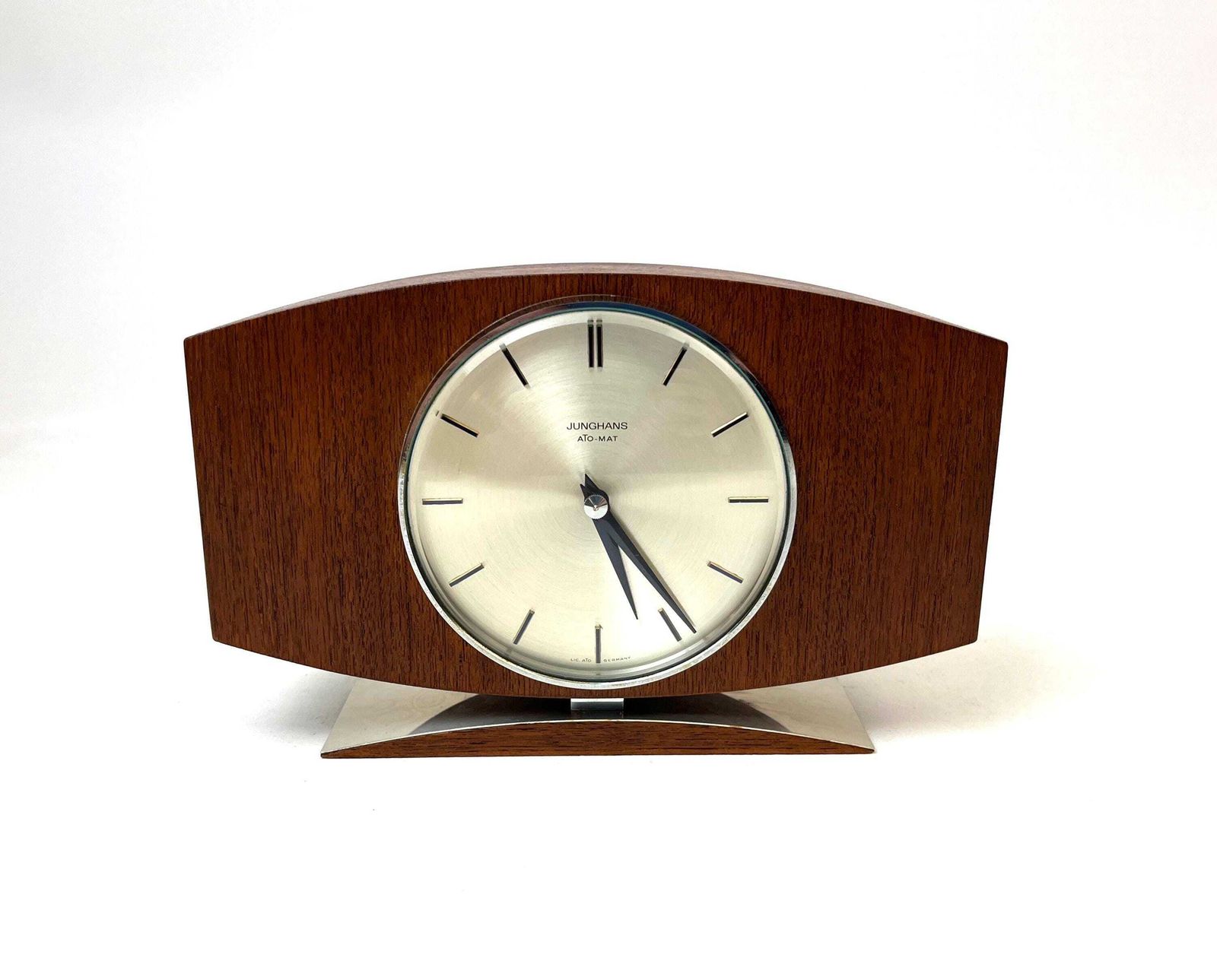 Rare Mid Century Teak & Chrome Minimalist Desk Clock By Junghans Eames Max Bill Age photo furniture