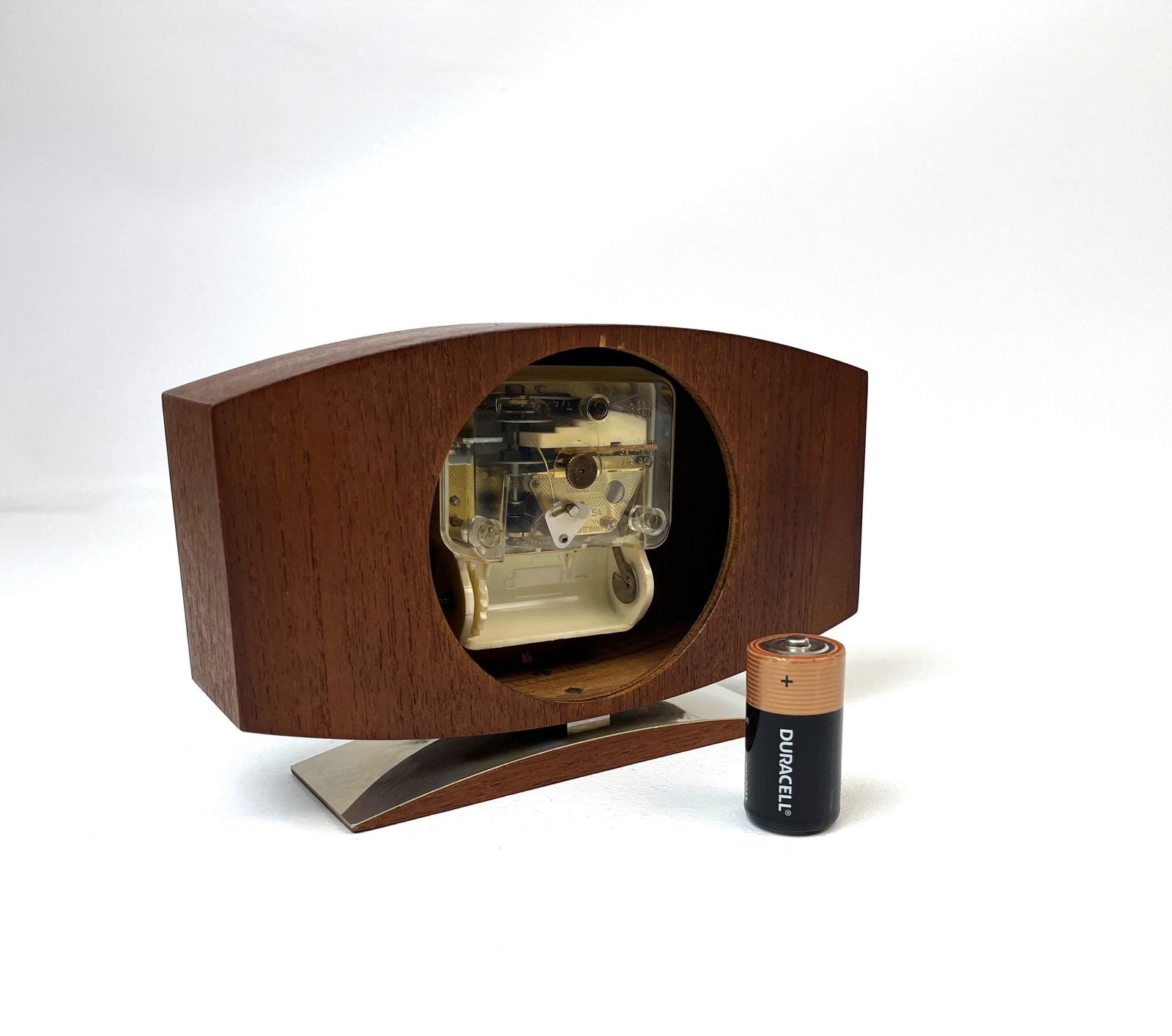 Rare Mid Century Teak & Chrome Minimalist Desk Clock By Junghans Eames Max Bill Age photo vintage