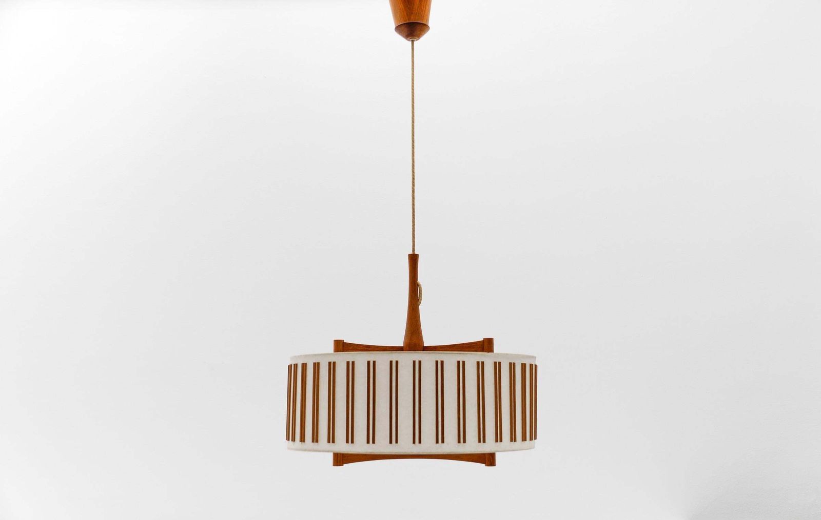 Beautiful Adjustable Japanese Style Ceiling Lamp Made Of Teak Wood By Temde Swiss, 1960s photo furniture