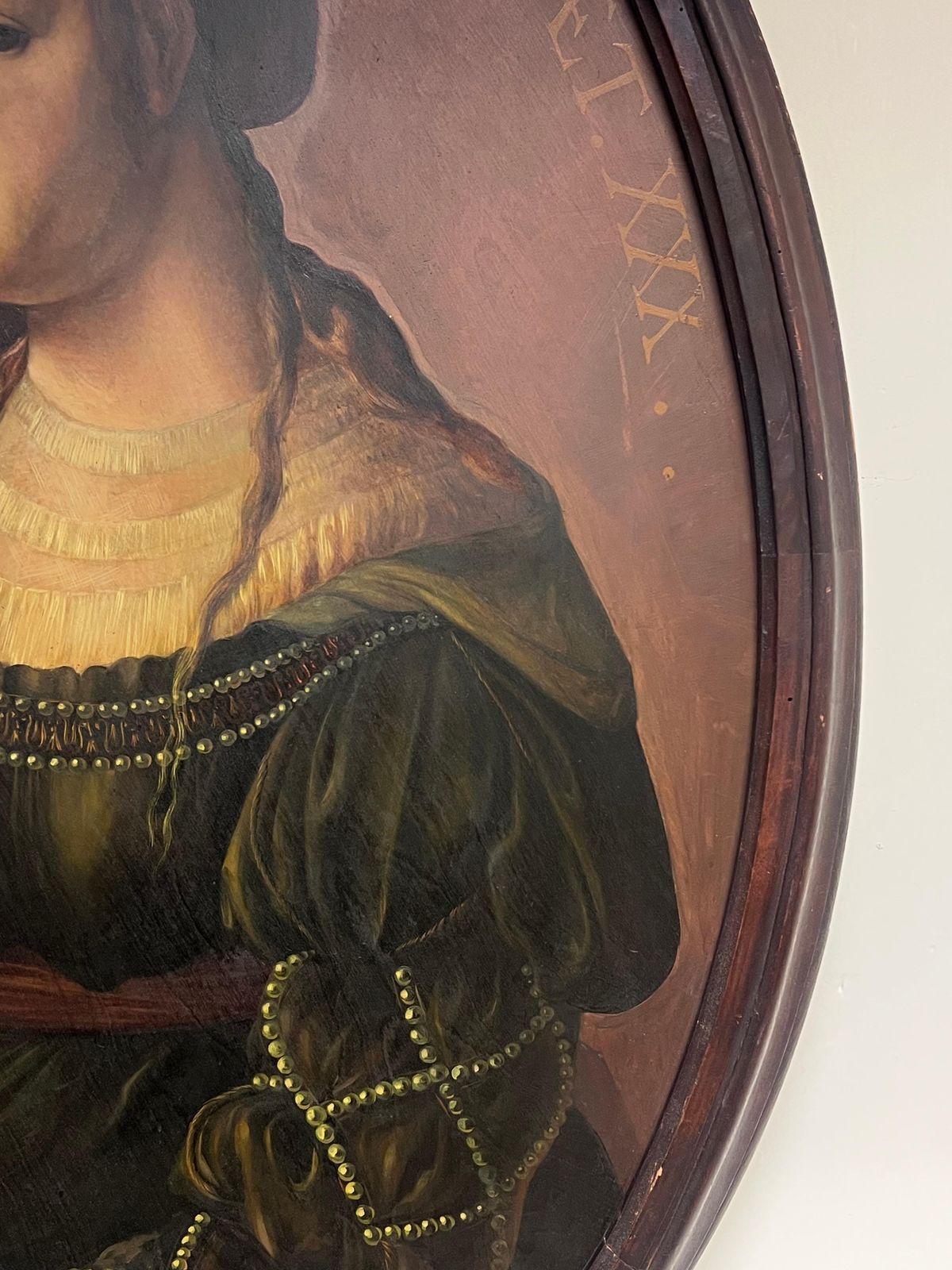 Spanish Antique Huge Antique Oil Painting Oval Portrait Of Mary Magdalene Holding Ointment Jar photo Art