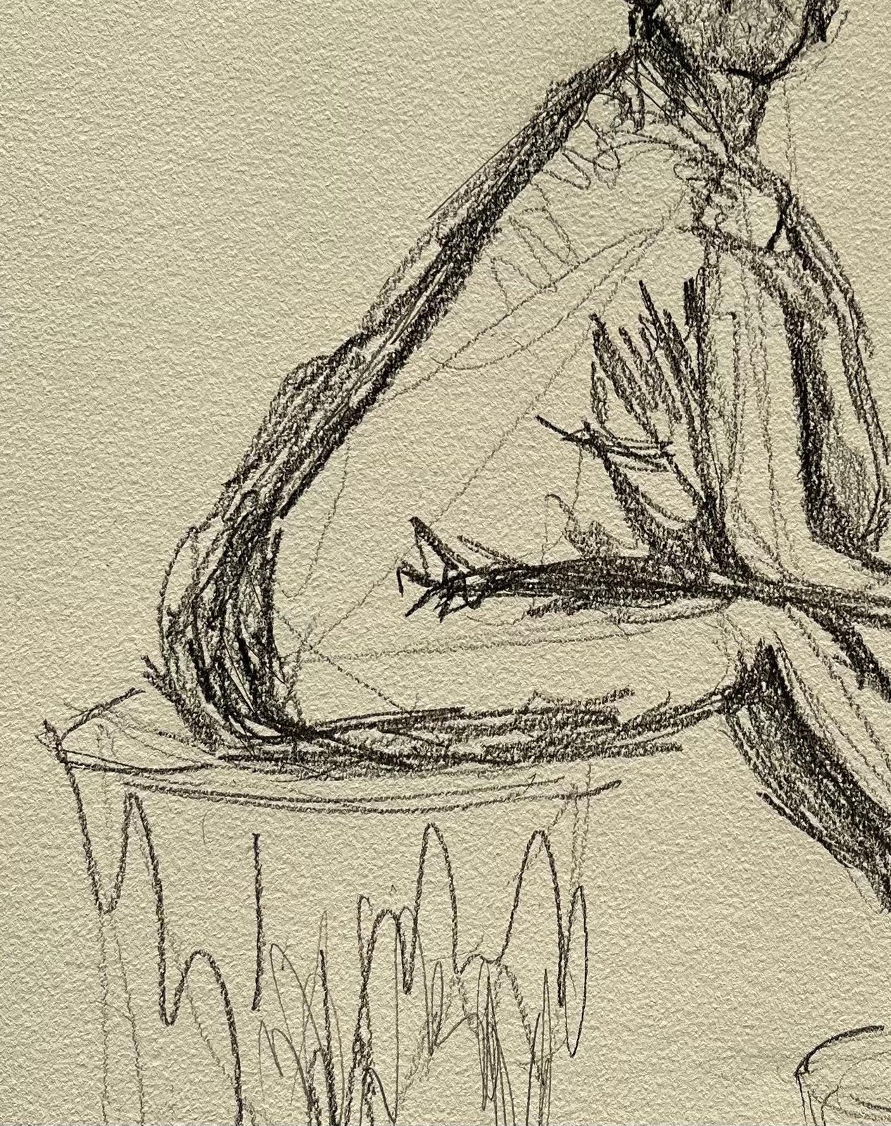 Minty Ramsey Seated Nude Female Figure Holding Wine Glass Expressive Gestural Pencil Drawing 2025 photo Art