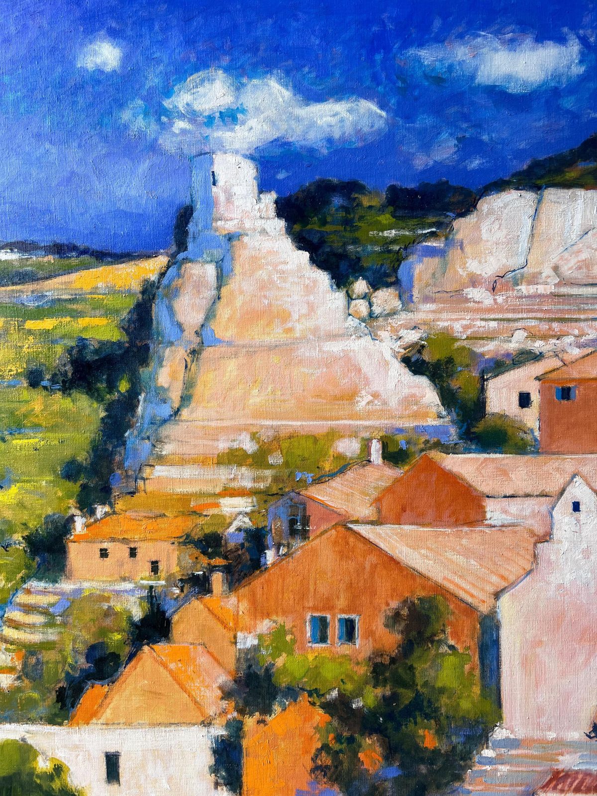 Pierre Neveu Huge Sunlit Hilltop Balazuc With Tall Cliffs And Terracotta Homes Oil Painting photo 1400.0
