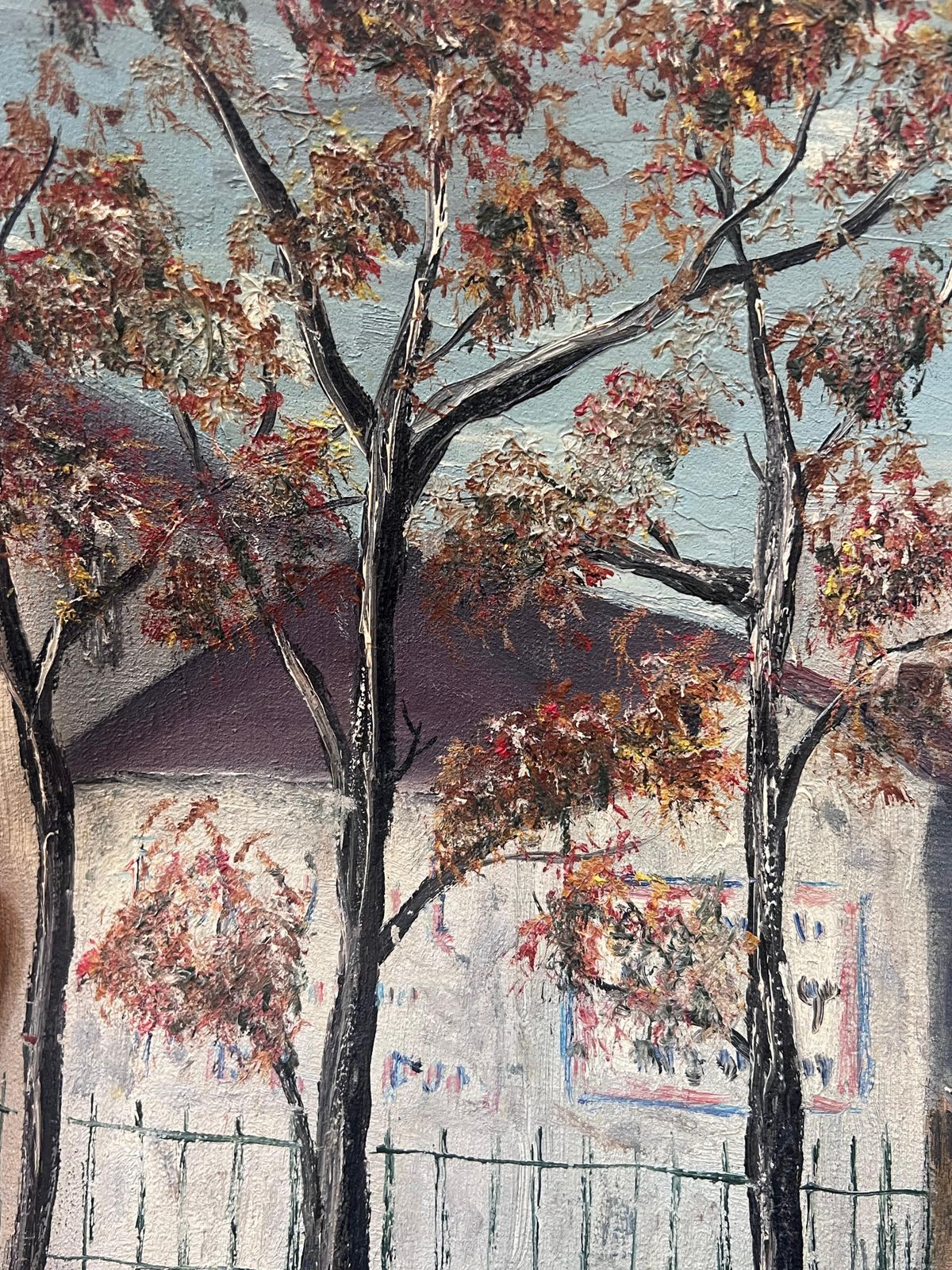 photo furniture Jean Fourie Tall Autumn Orange Trees At The Village Entrance Oil Landscape Painting