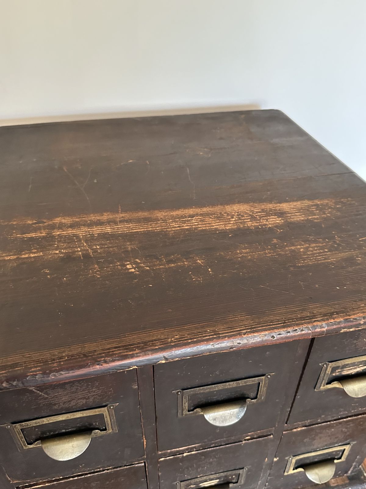 photo vinterior Haberdashery Apothecary Industrial Index Card Cabinet Merchants Chest Ebonised Drawers
