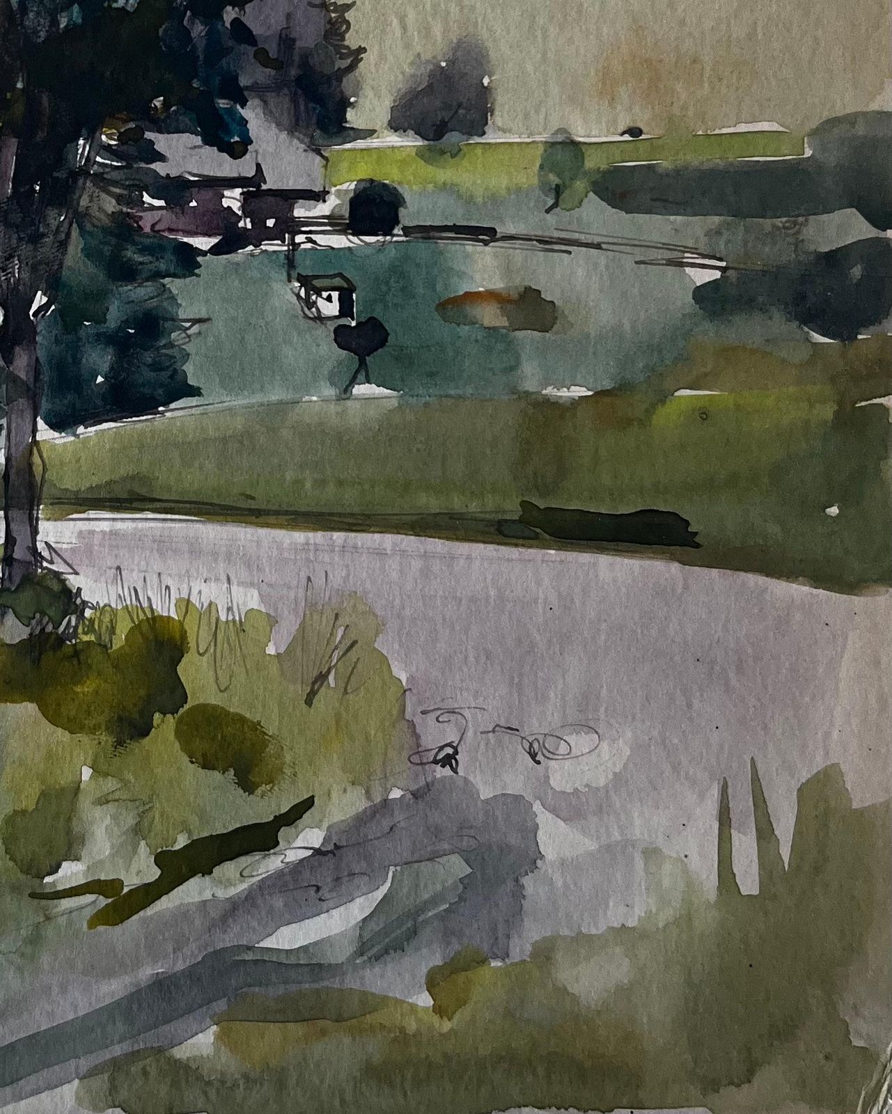 Pierre Neveu Tree In Mountain Valley French Landscape Watercolour By Pierre Neveu photo 470.0