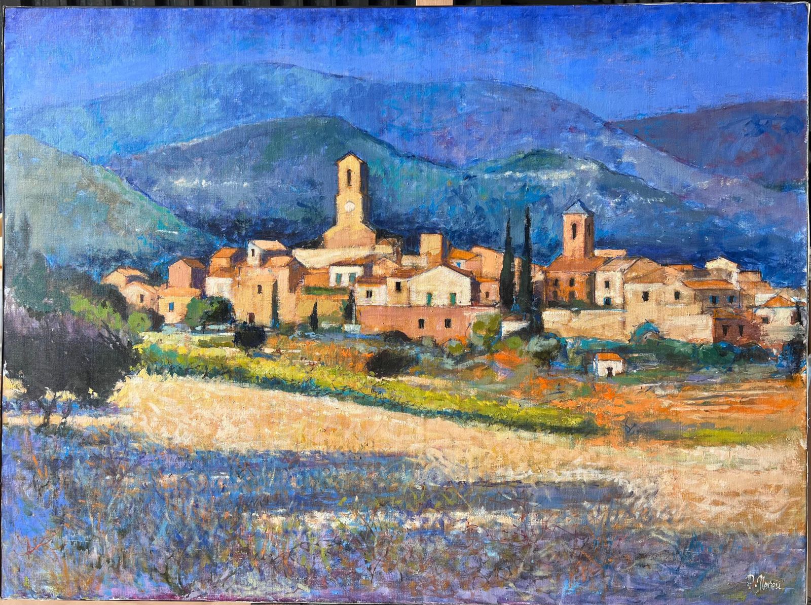 Pierre Neveu Huge French Post Impressionist Signed Oil Lourmarin Luberon Valley Provence photo furniture