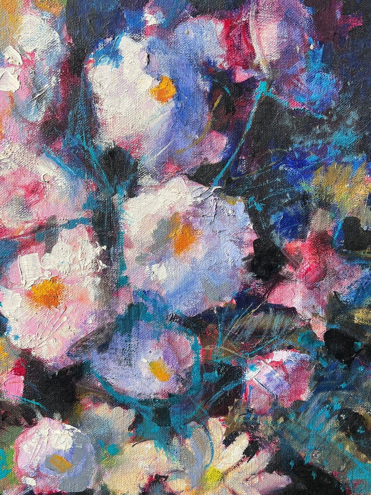 Pierre Neveu Large French Impressionist Signed Oil Painting Abundant Pink Flowers Still Life photo for sale
