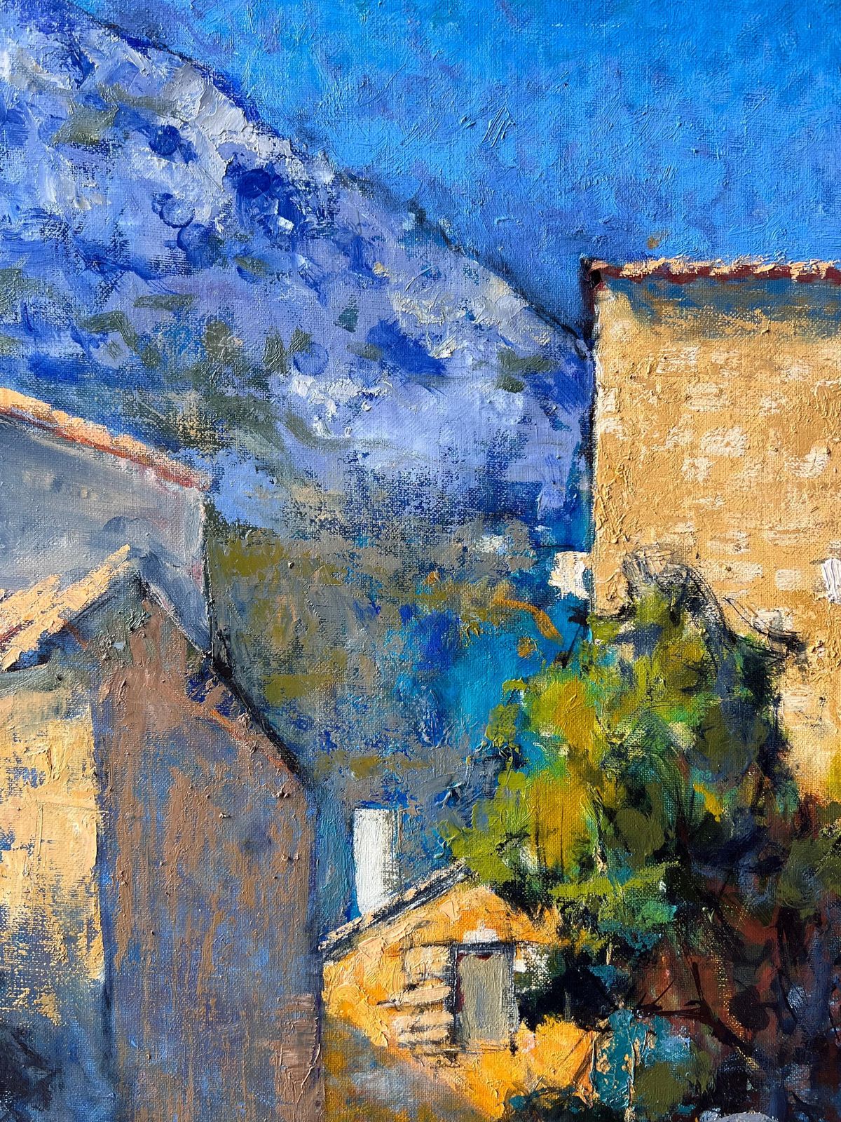 Pierre Neveu Old Provencal Village Houses & Blue Bench French Post Impressionist Oil Painting photo vinterior