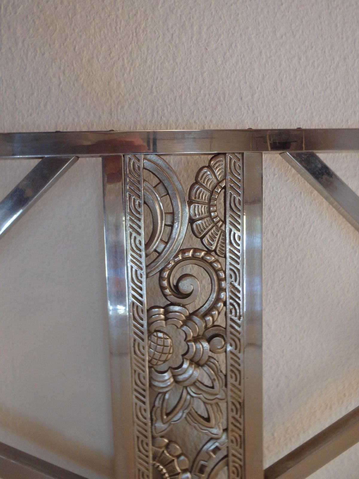 Geometrical Spanish Art Deco Nickel Bed Head And Foot Part With Floral Ornaments photo for sale