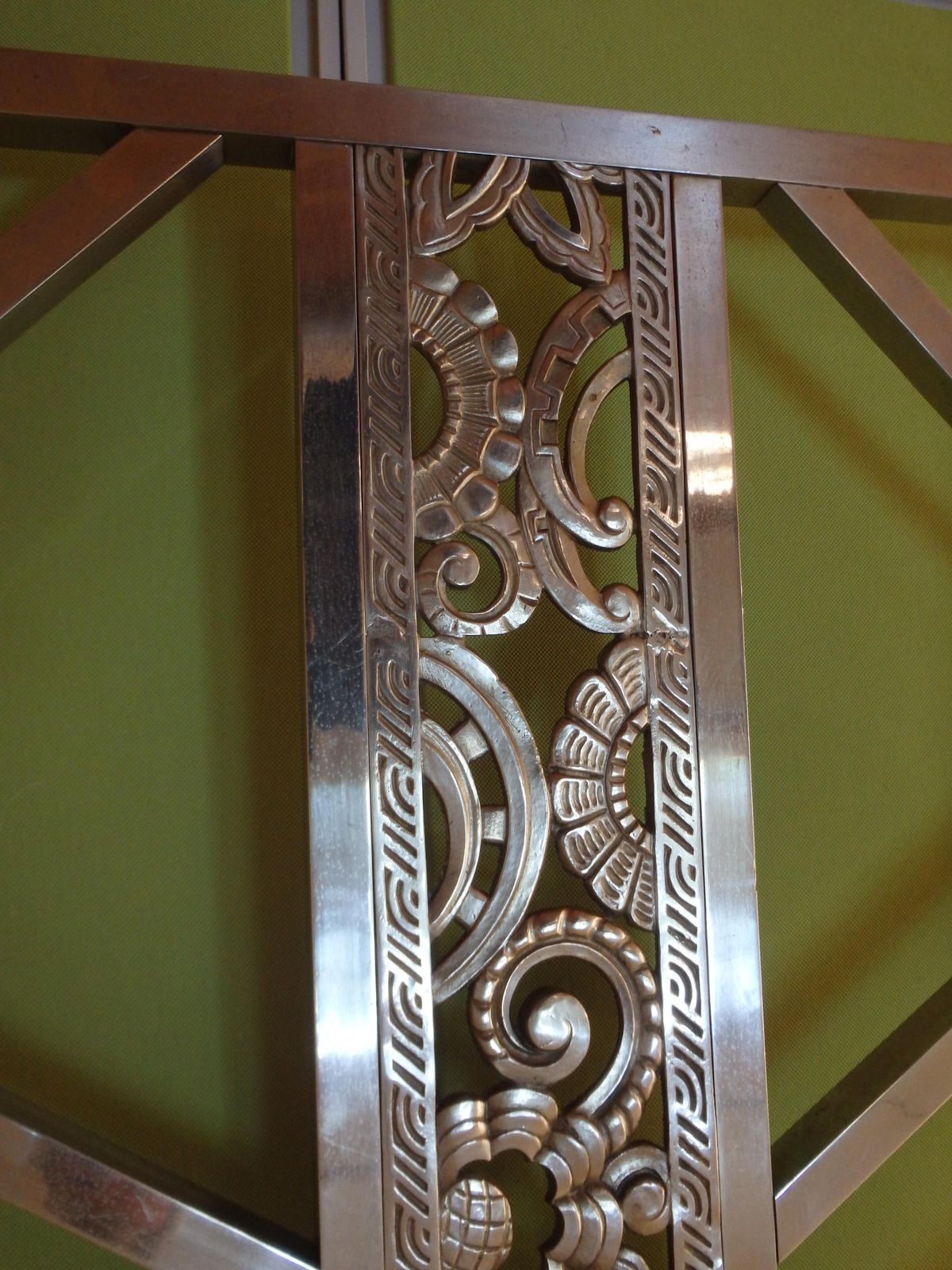 Geometrical Spanish Art Deco Nickel Bed Head And Foot Part With Floral Ornaments photo 2230.0