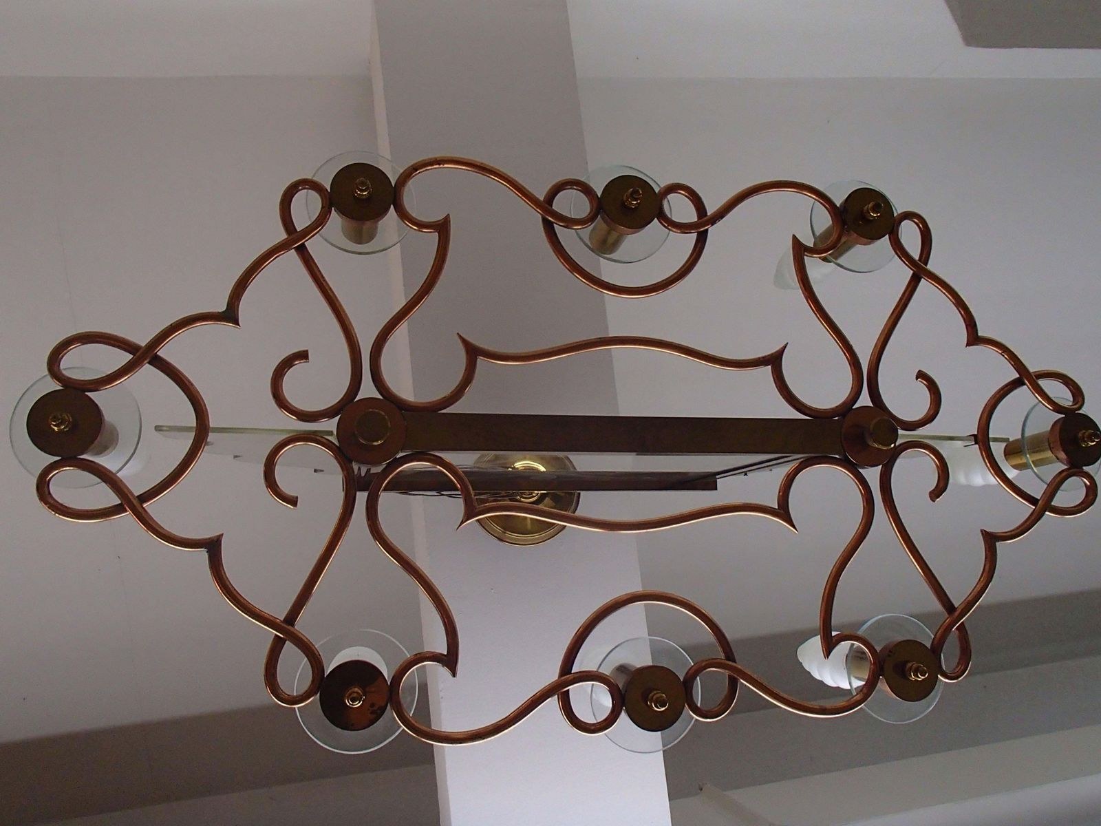 1940 Huge Decorative Copper Brass And Graved Glass Chandelier photo furniture