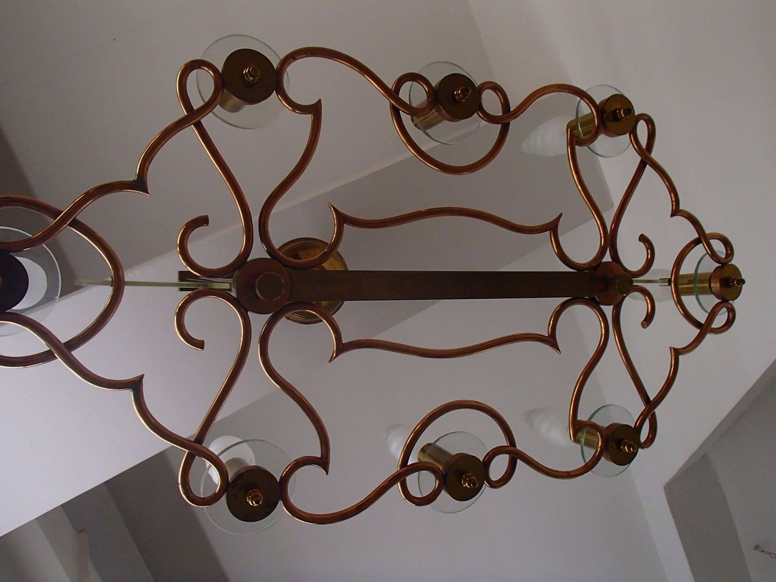 photo furniture 1940 Huge Decorative Copper Brass And Graved Glass Chandelier