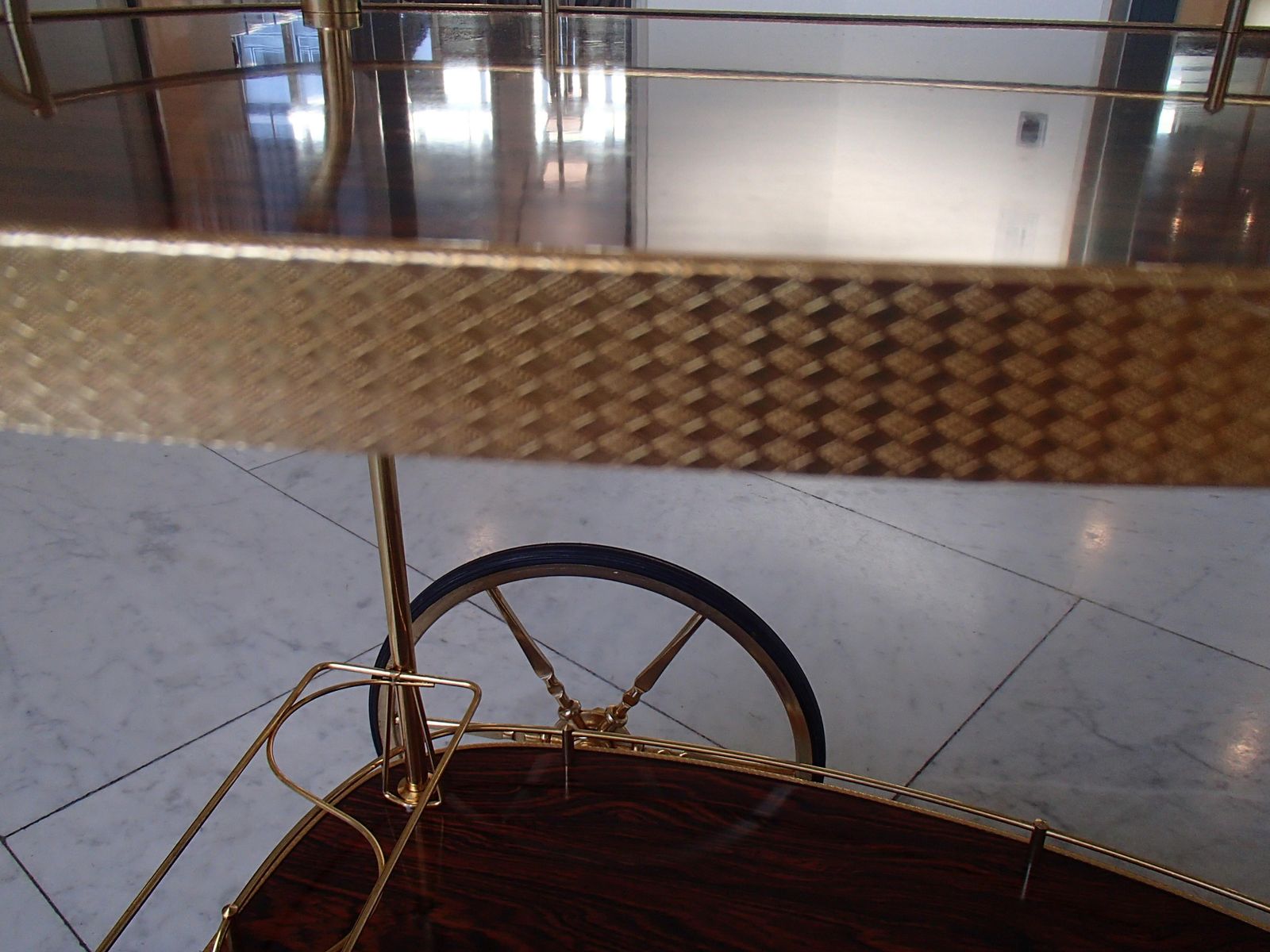 Mid Century Modern Triangle Trolley Brass And Formica Wood photo Furniture