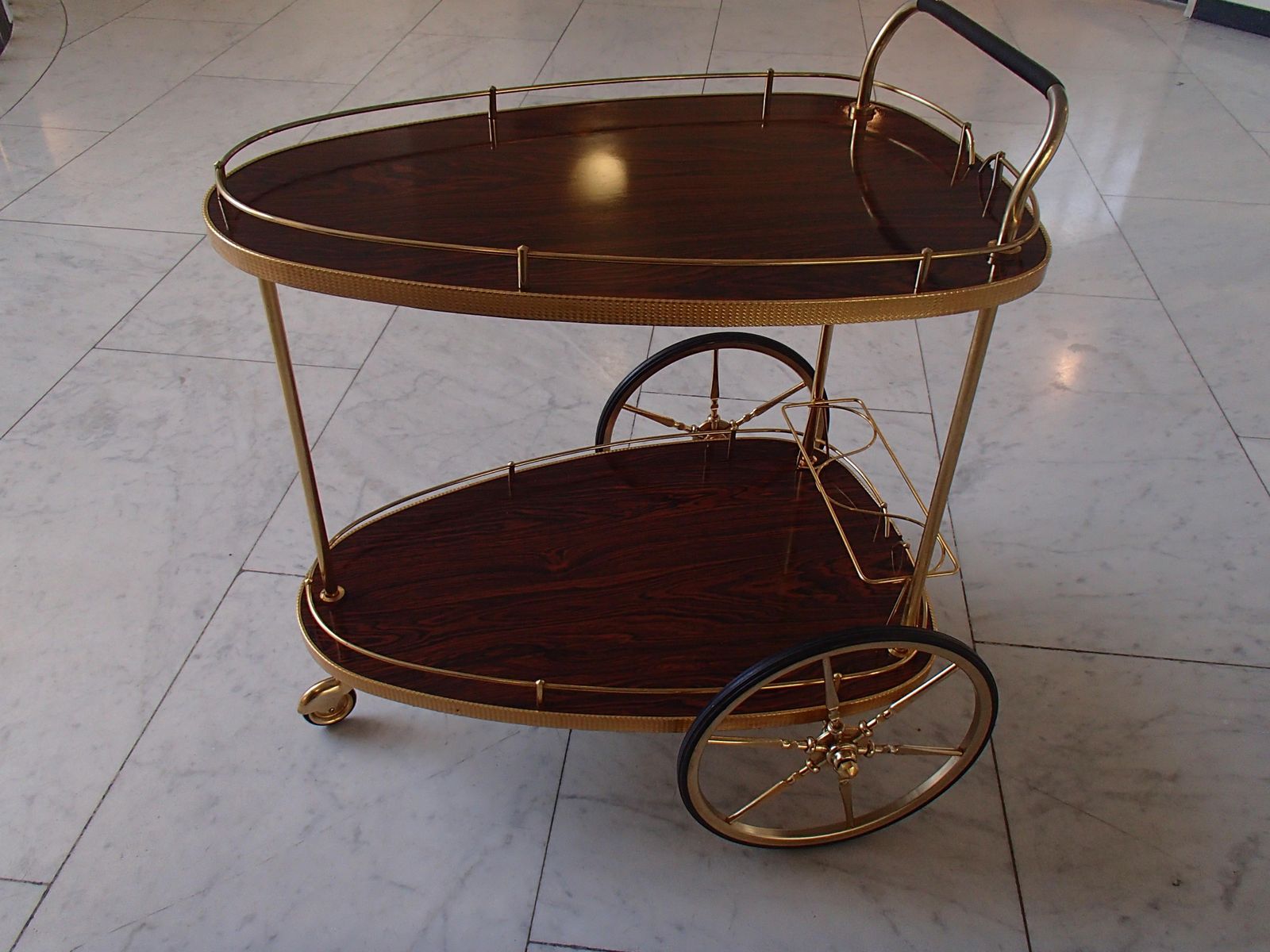 photo vinterior Mid Century Modern Triangle Trolley Brass And Formica Wood