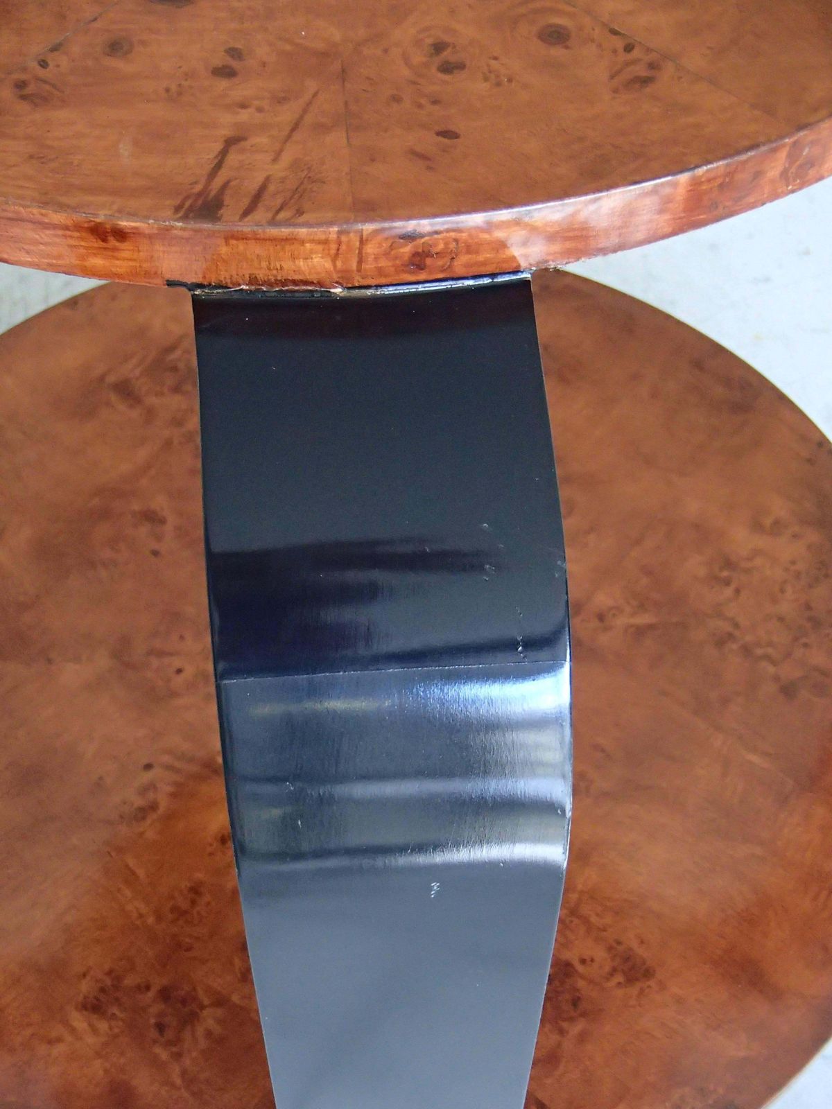 Art Deco Round Two Top Gueridon Birdseyemaple Black Legs photo Furniture