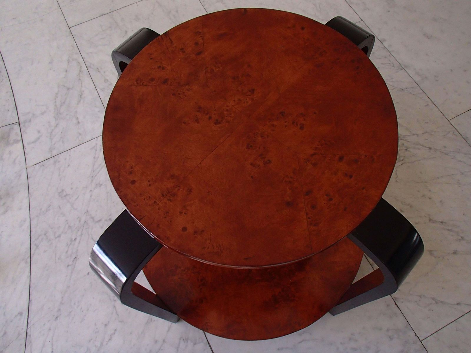 Art Deco Round Two Top Gueridon Birdseyemaple Black Legs photo vinterior