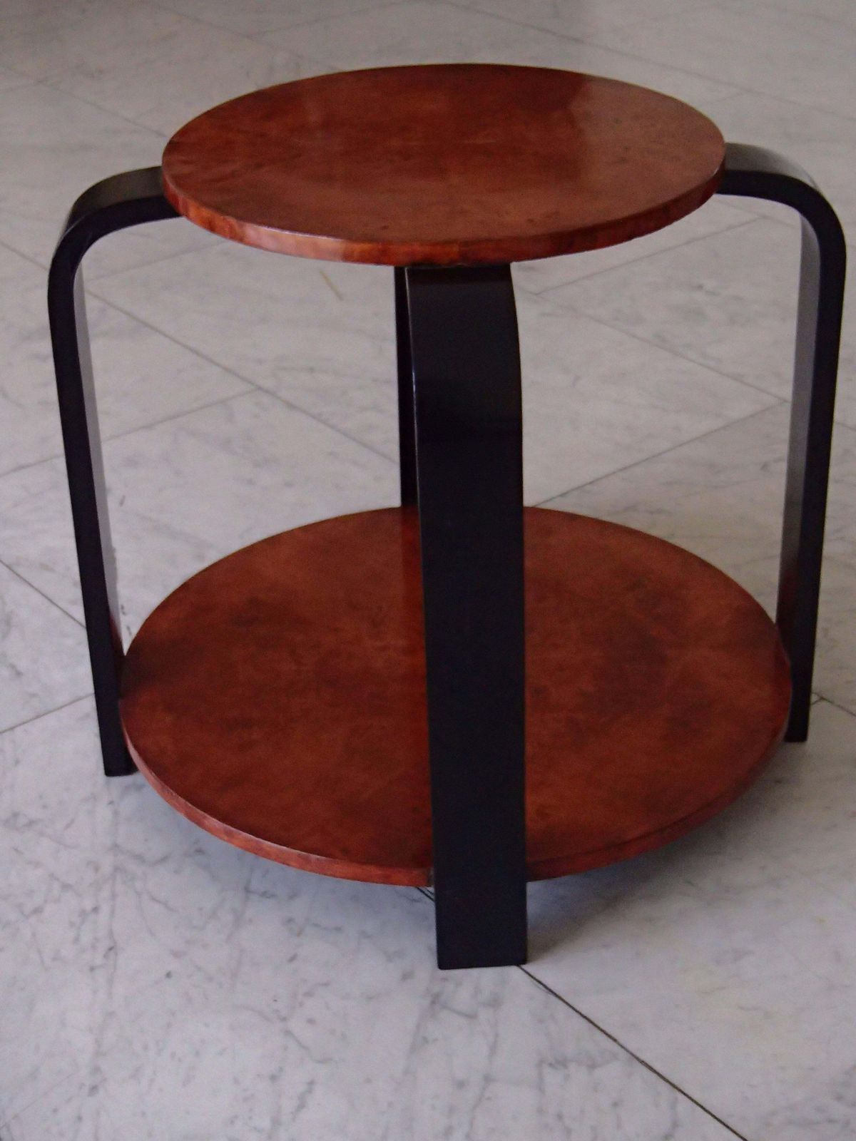 Art Deco Round Two Top Gueridon Birdseyemaple Black Legs photo vintage