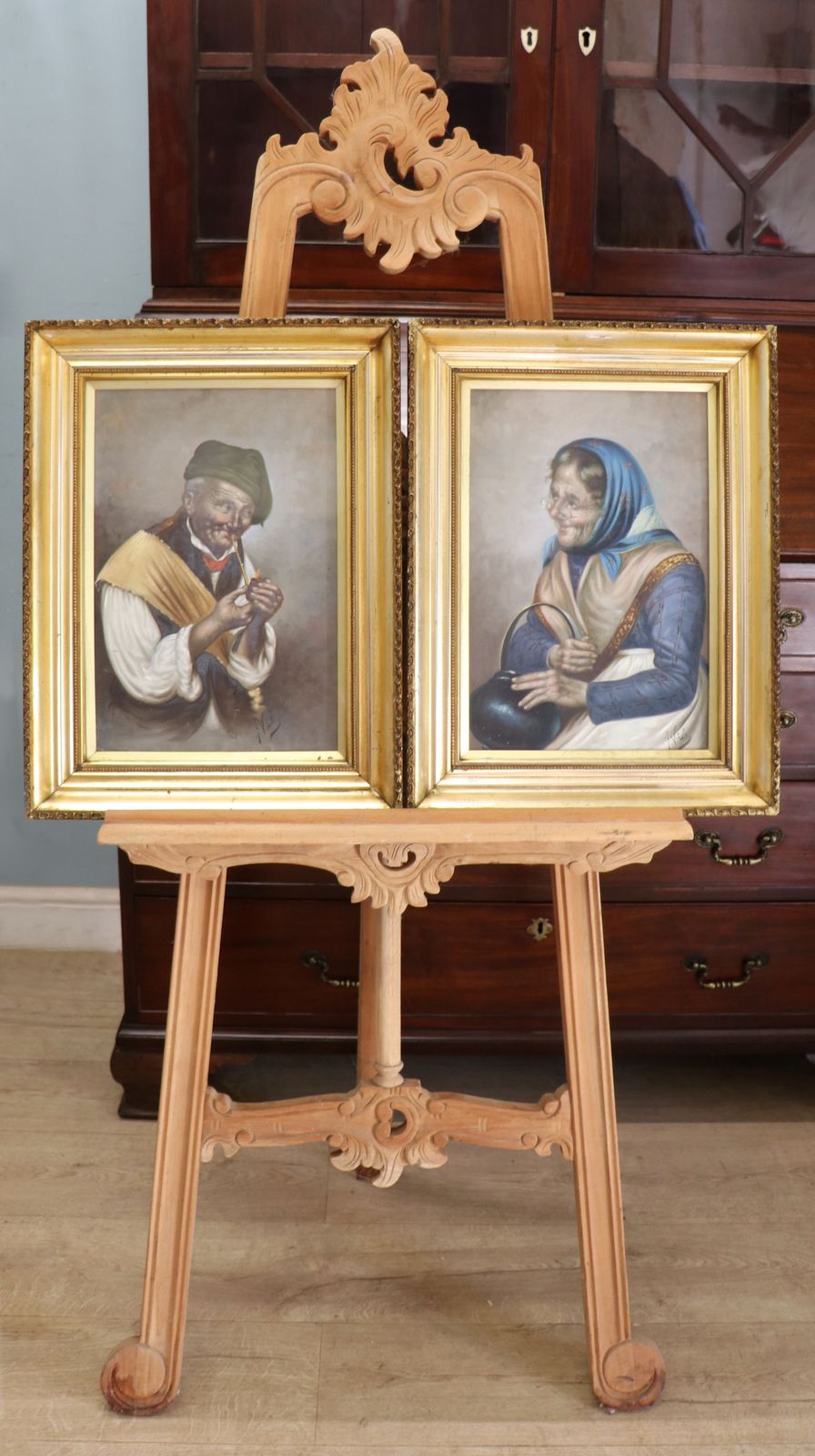 A Pair Of Absolutely Charming Oil Painting Portraits Of An Elderly Couple By Italian Artist Ferruccio Vitale
