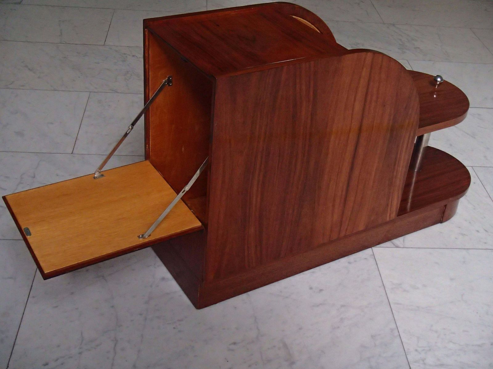 Art Deco Rosewood Bar With Mother Of Pearl Inlays And Chrome Elements photo for sale