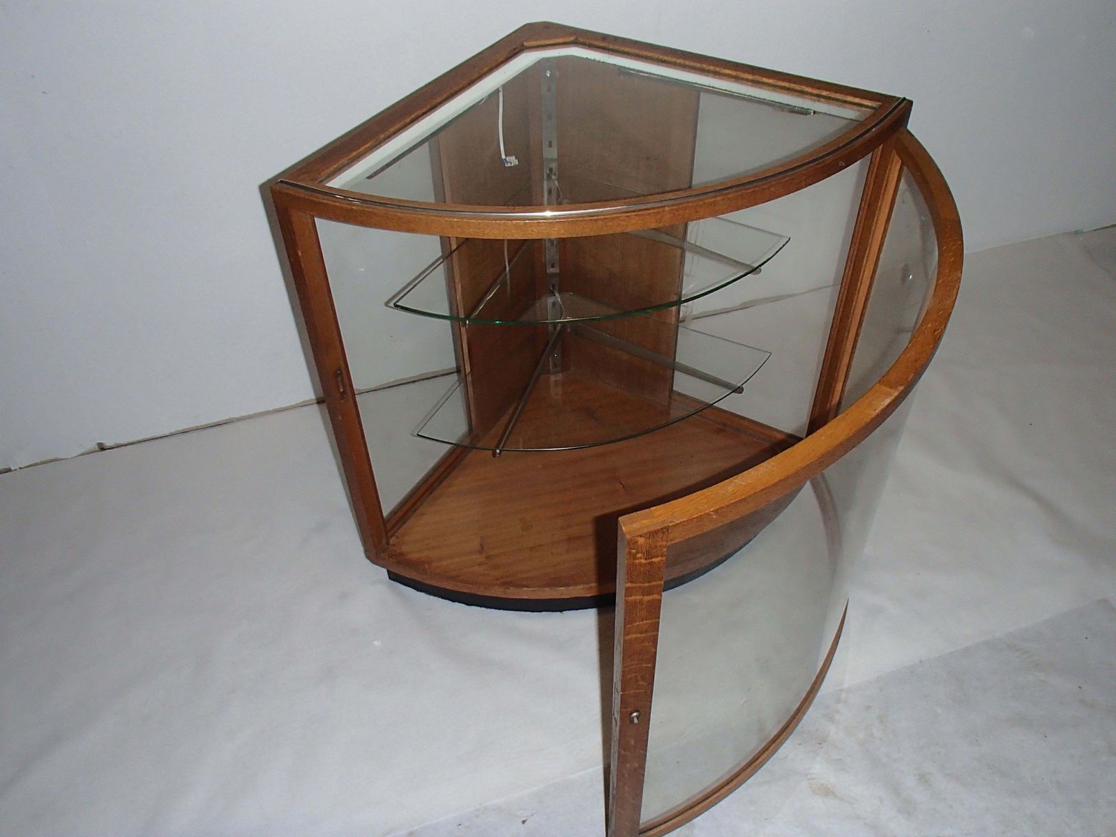 Bauhaus Corner Vitrine Oak With 2 Glass Shelves And Light photo vintage