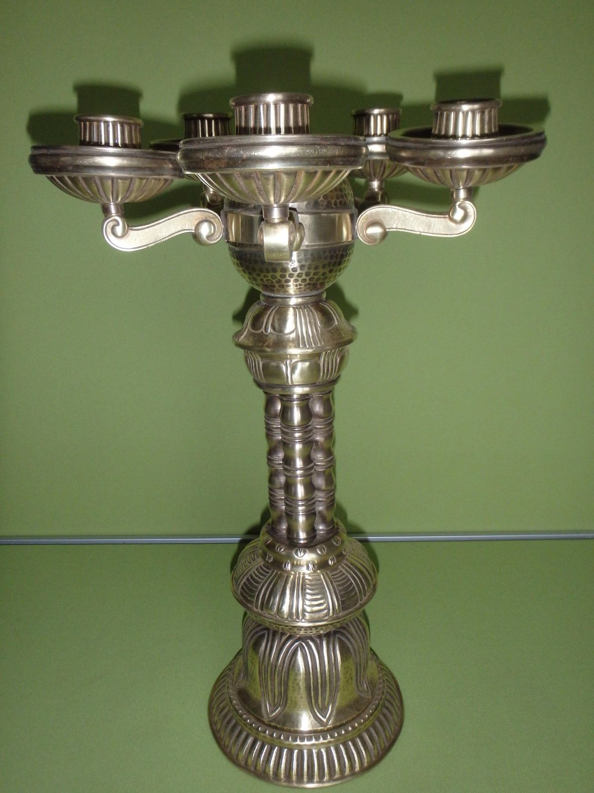 Art Nouveau Huge Candle Holder Brass 5 Arms photo Home Decor