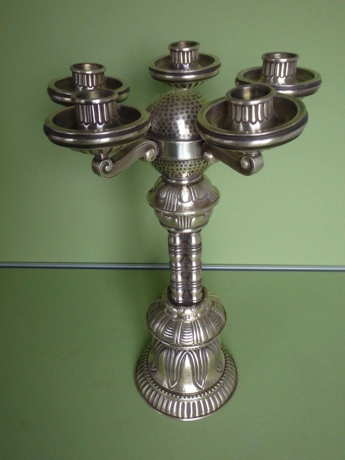 Art Nouveau Huge Candle Holder Brass 5 Arms photo vintage