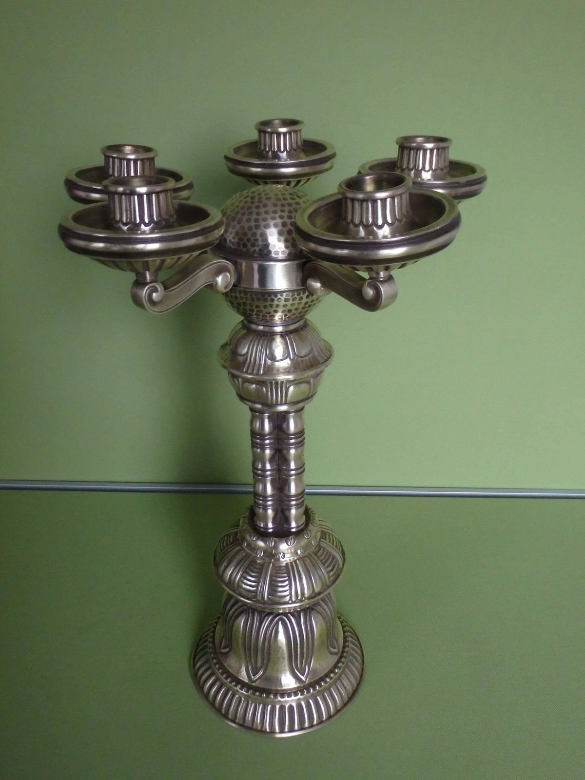 photo furniture Art Nouveau Huge Candle Holder Brass 5 Arms