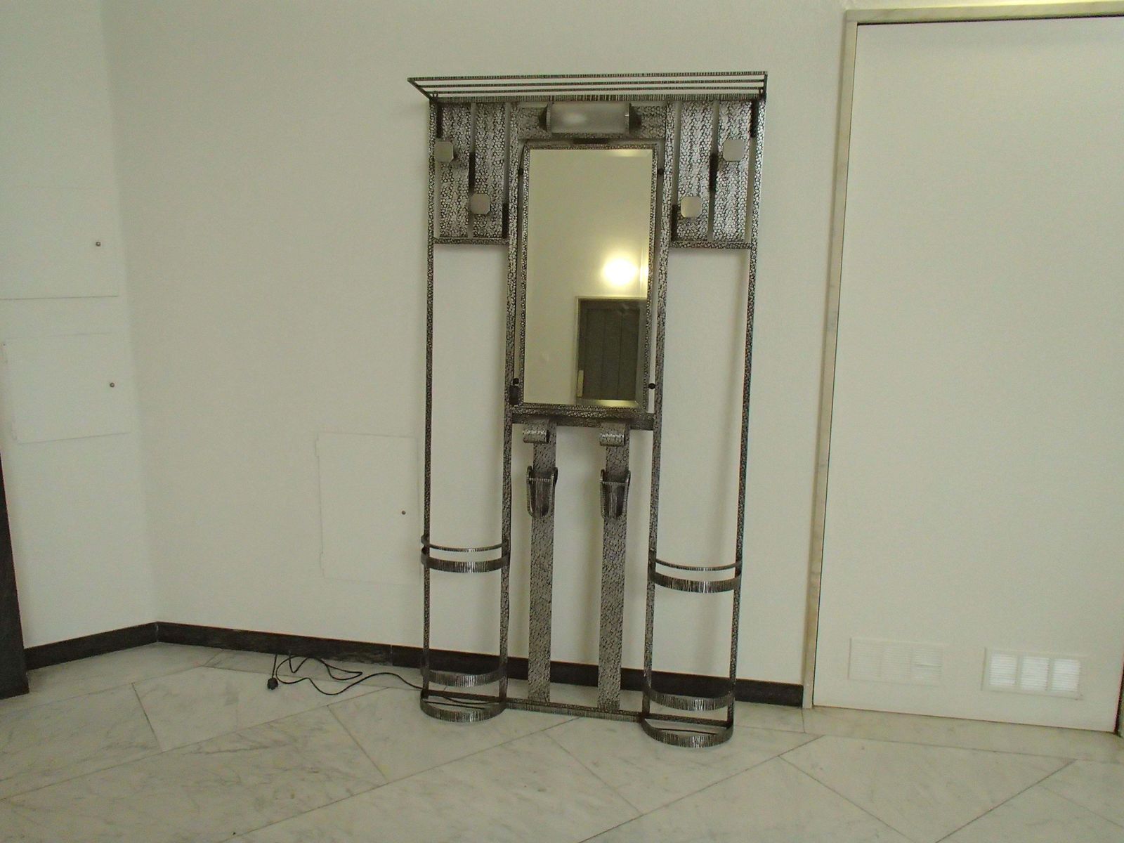 photo vintage Art Deco Wrouth Iron Wardrobe With Mirror And Light