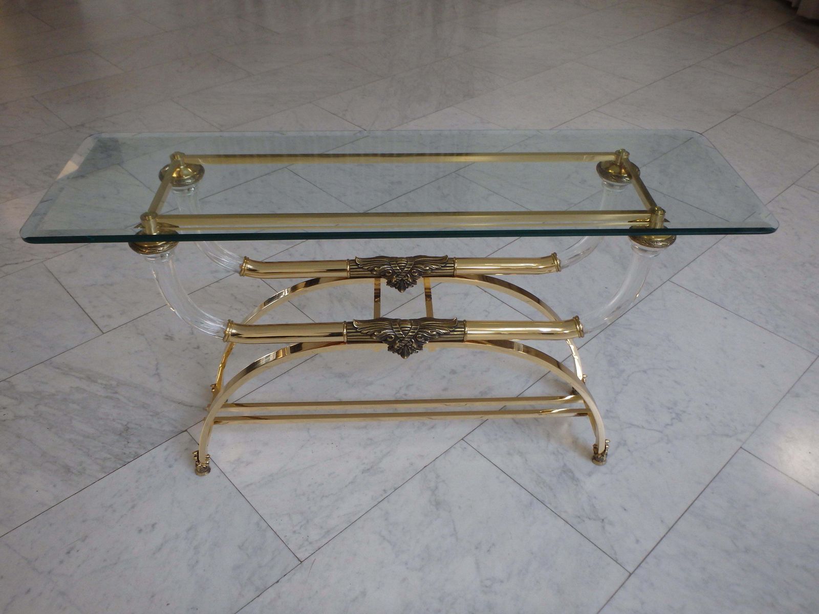 Sophisticated Console Brass And Plexiglass With Cut Glass Top By Gianni Versace photo furniture