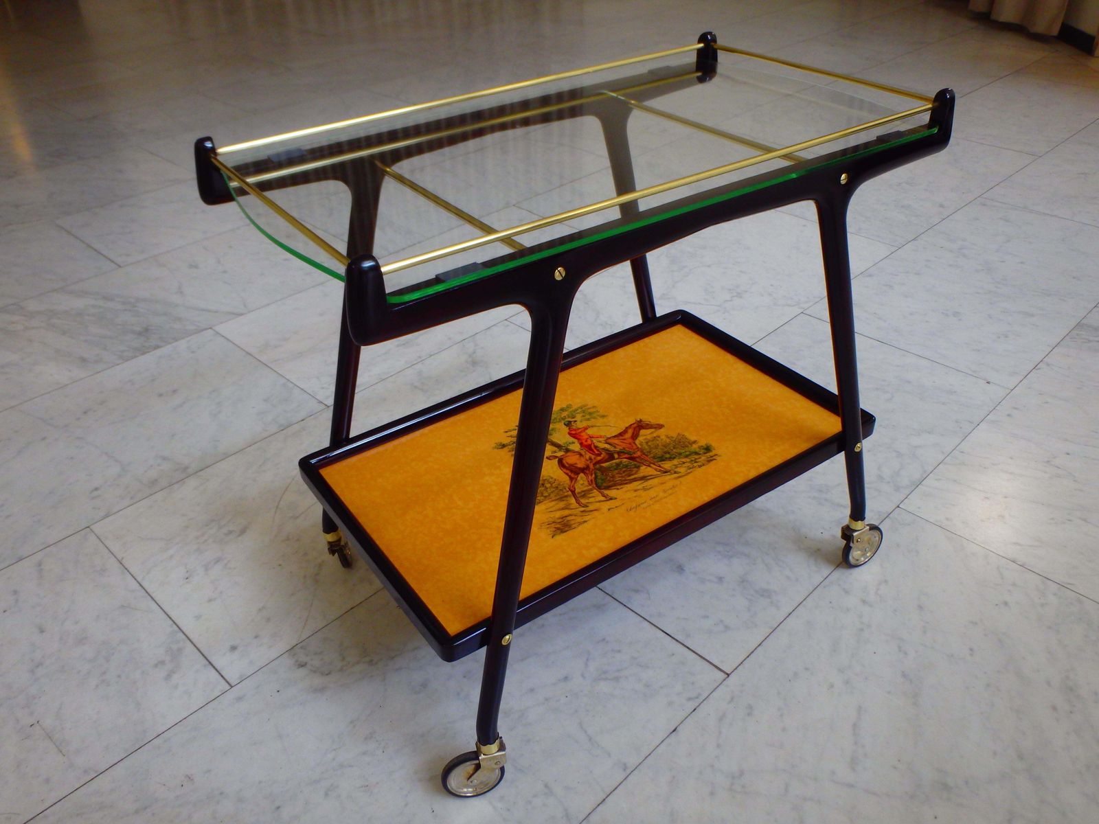 Italian Ico Parisi Bar Cart With Glass Top And Chase Scene photo 1784.0