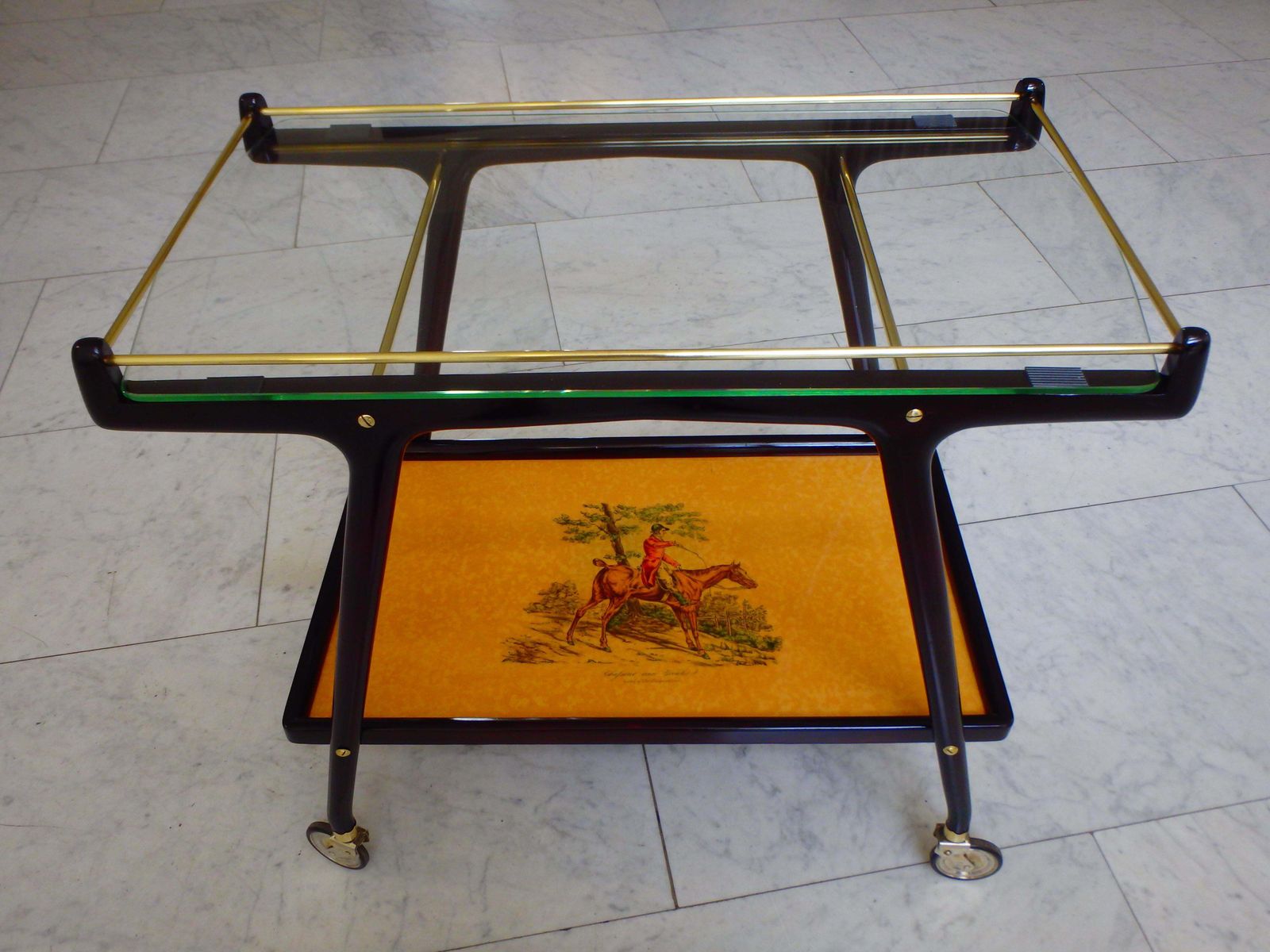 Italian Ico Parisi Bar Cart With Glass Top And Chase Scene photo vinterior