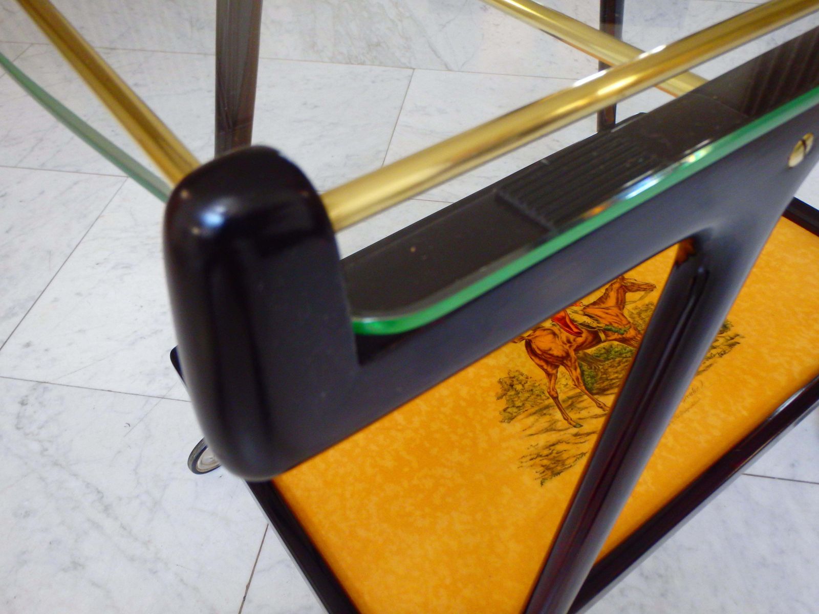 photo furniture Italian Ico Parisi Bar Cart With Glass Top And Chase Scene