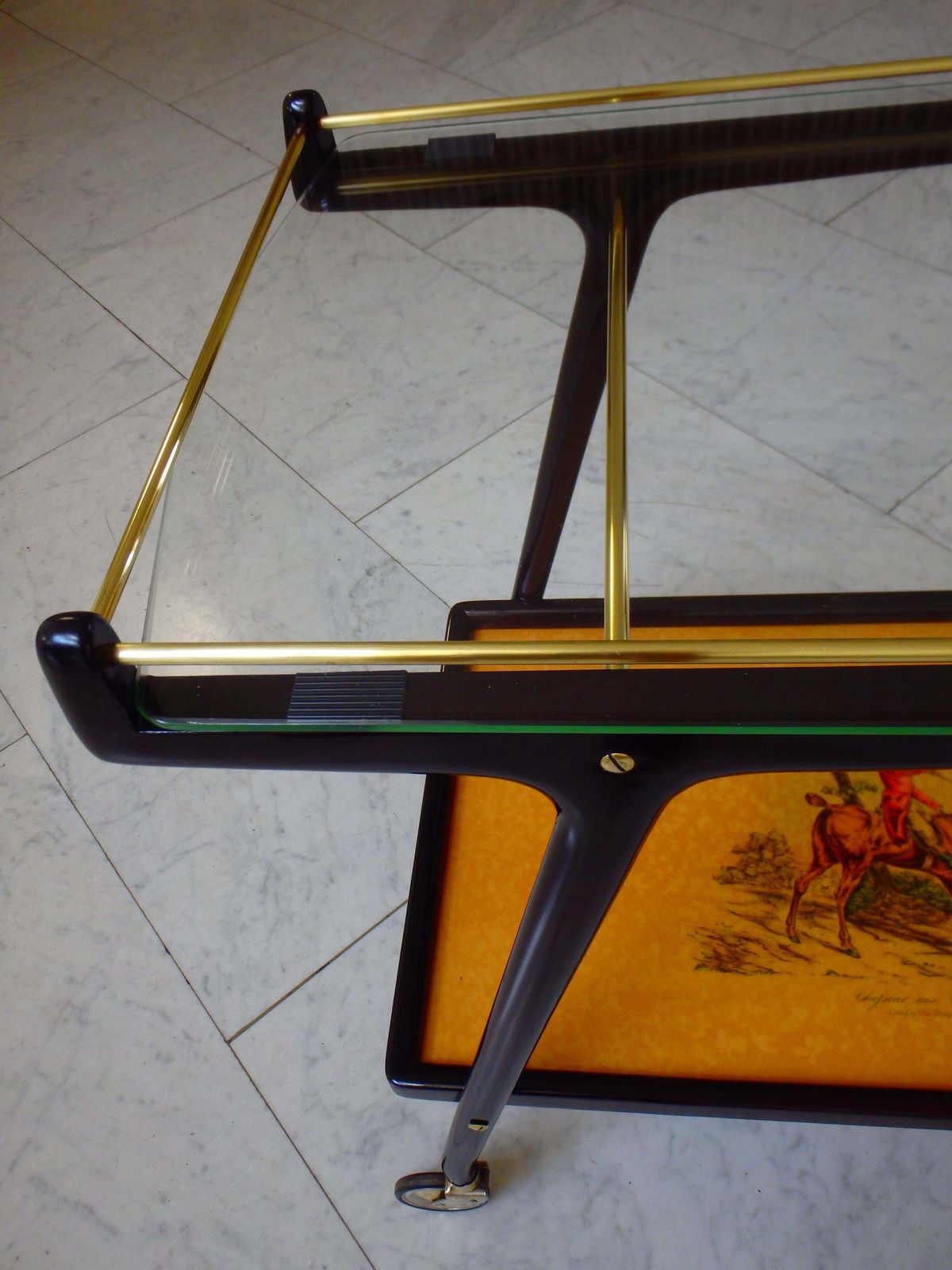 1784.0 Italian Ico Parisi Bar Cart With Glass Top And Chase Scene photo