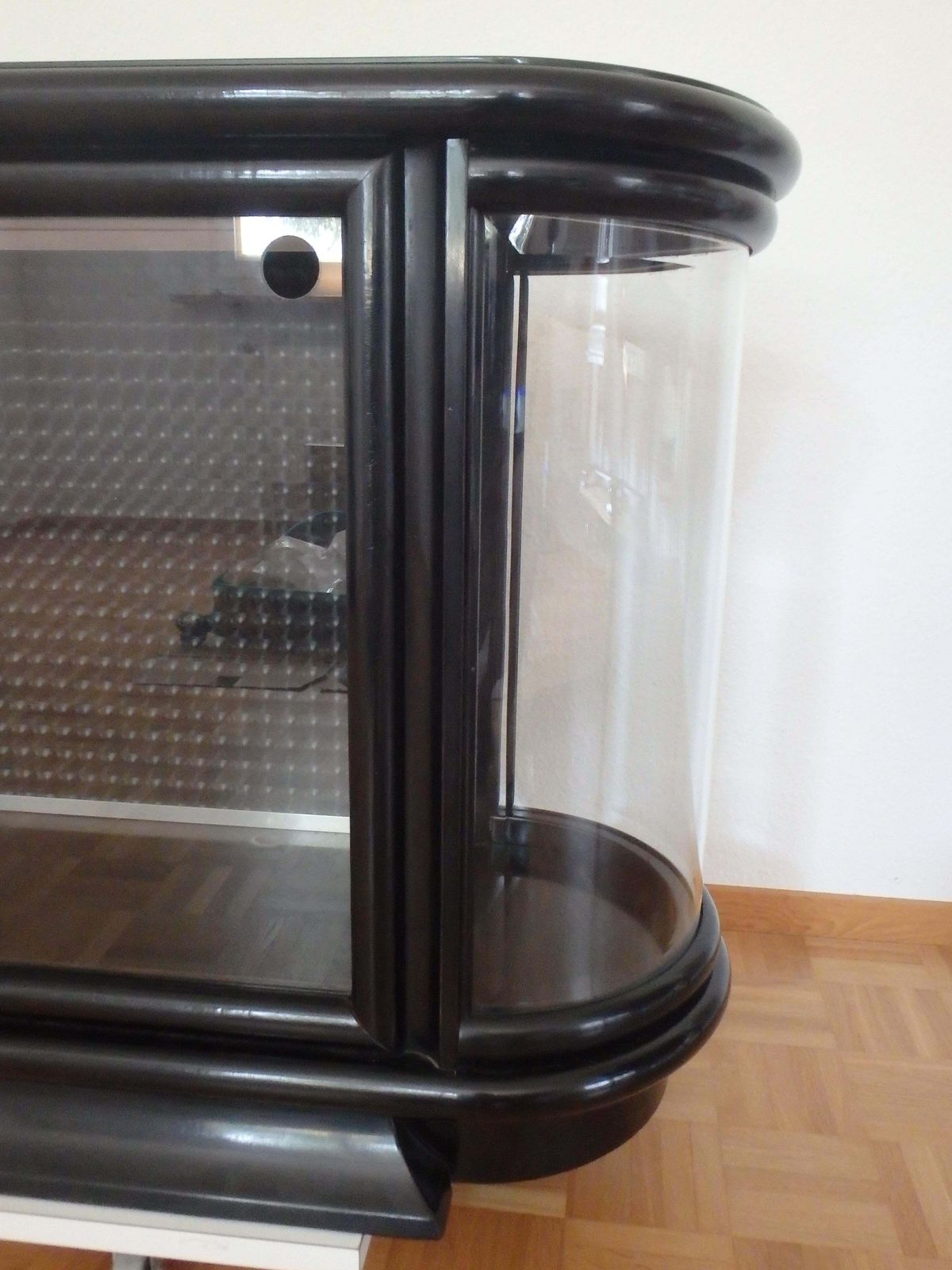 Furniture Art Deco Black Vitrine Or Low Board With Around Edges Glass Top photo