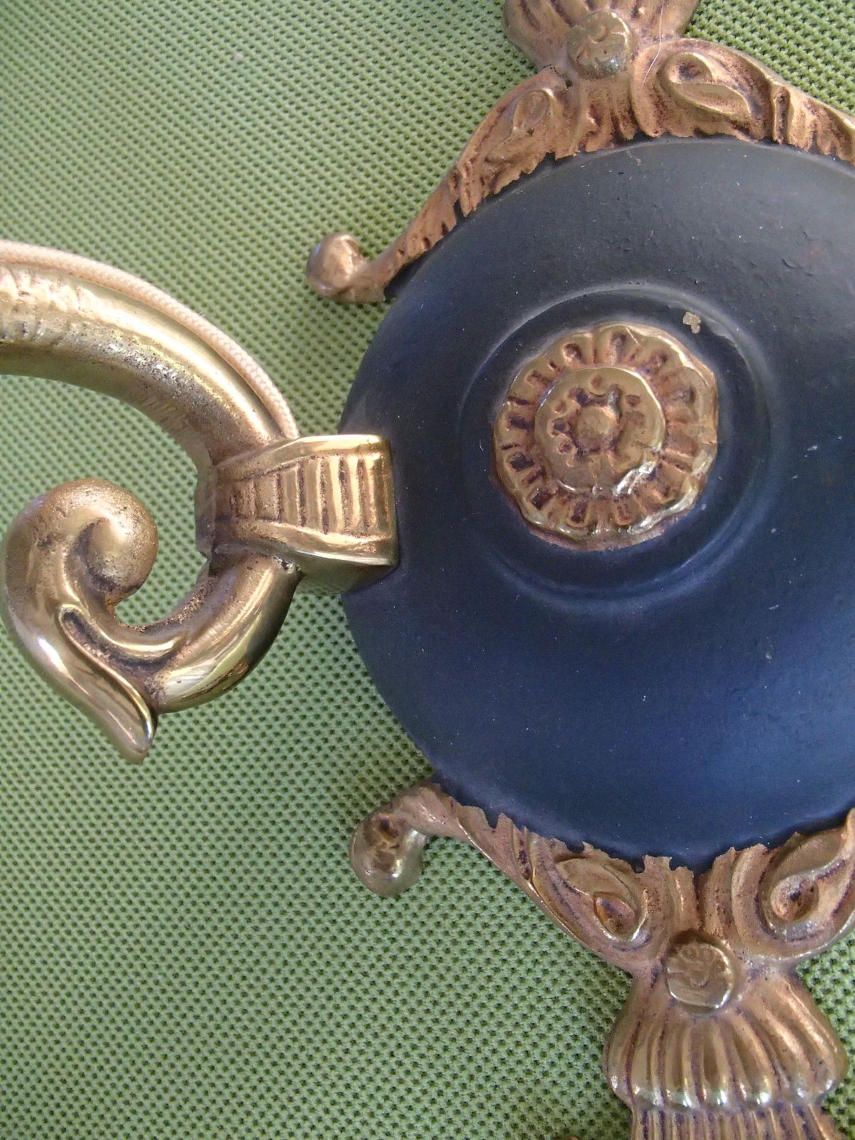 Pair Of Bronze And Green Empire Wall Lights With Beige/Green Shades photo 770.0