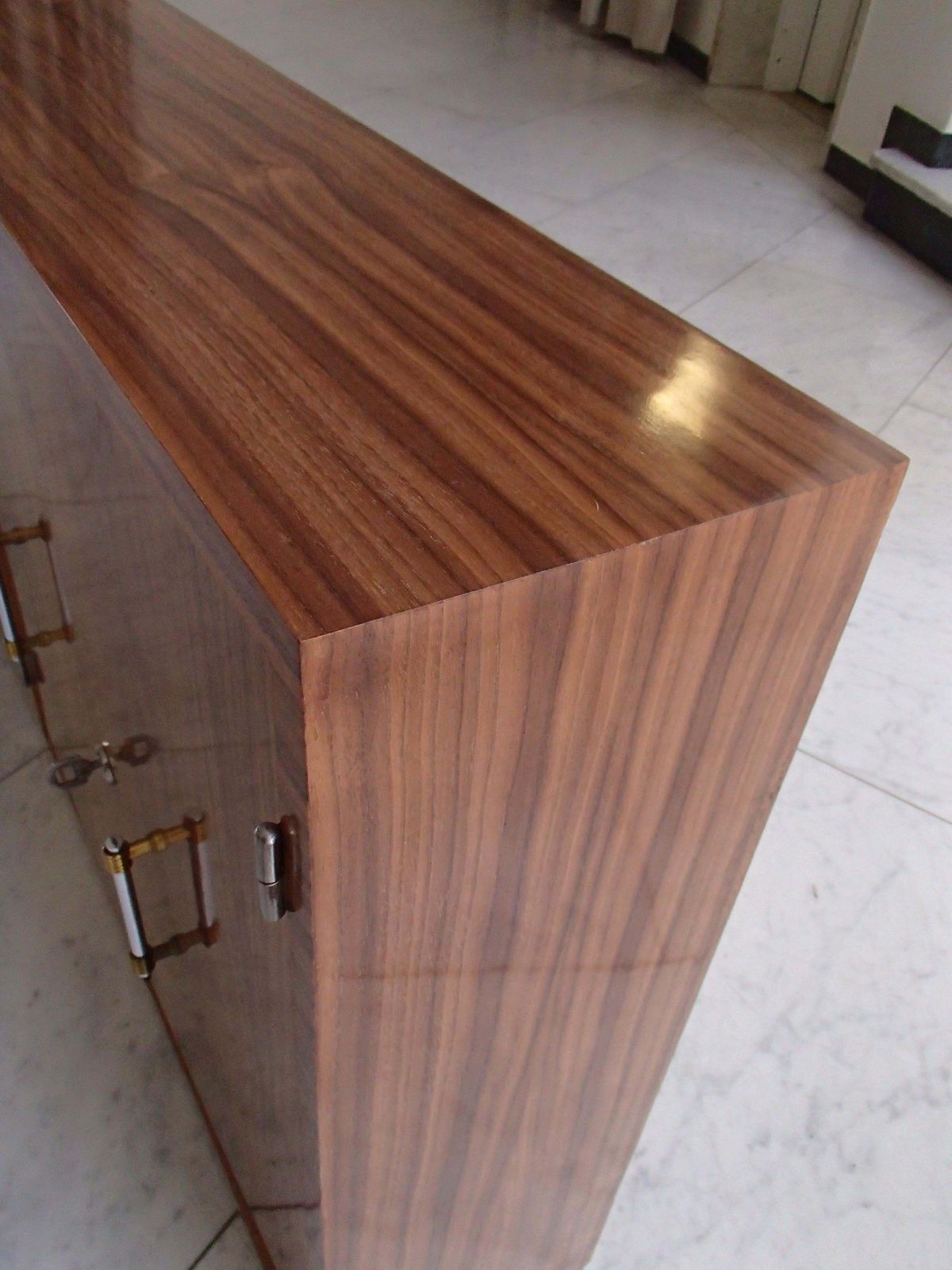 Art Deco Narrow Bar With 2 Doors And Bottle Compartment Walnut And Chrome photo buy