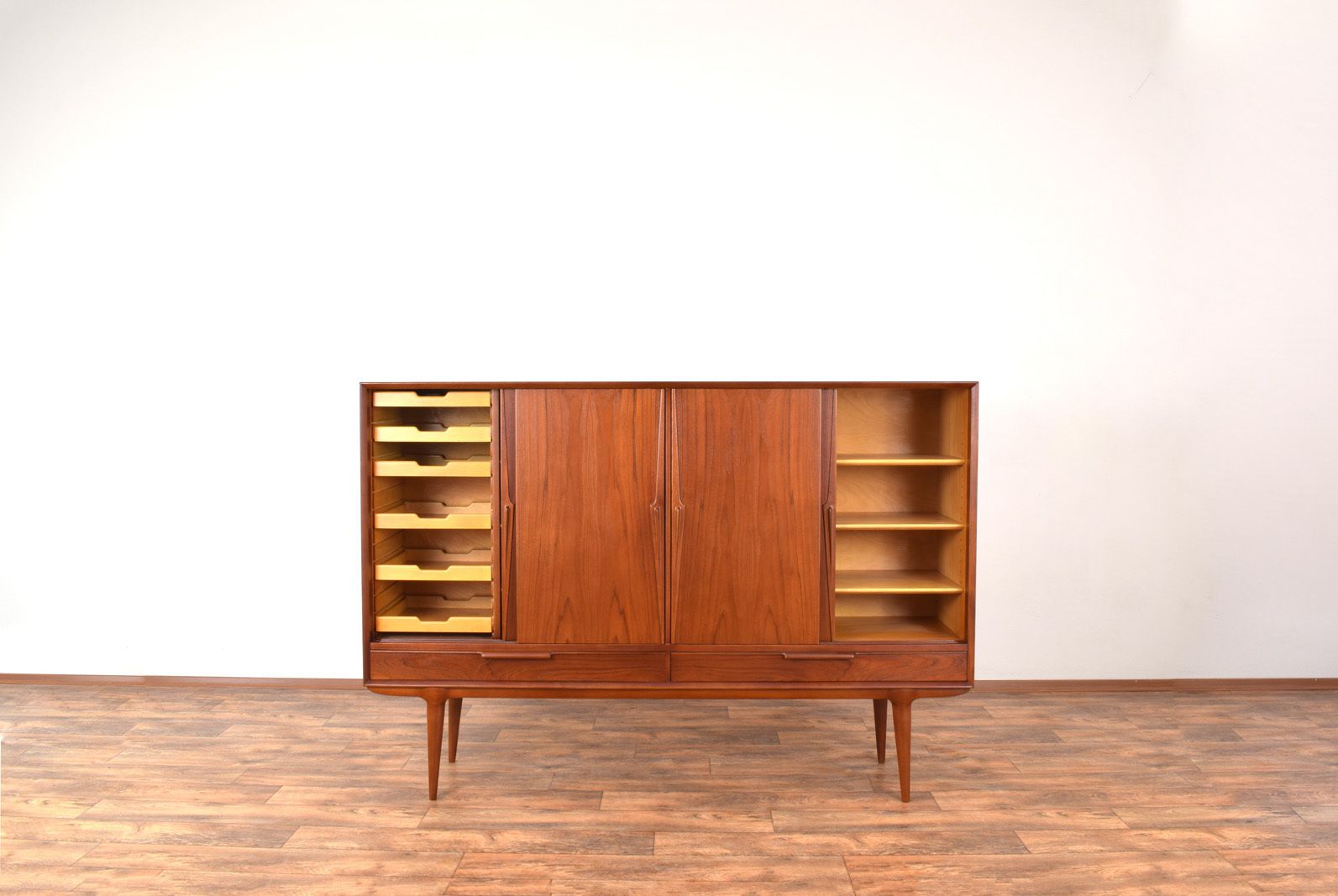 Mid Century Danish Teak Highboard Model 13 By Gunni Omann For Omann Jun, 1960s. photo for sale