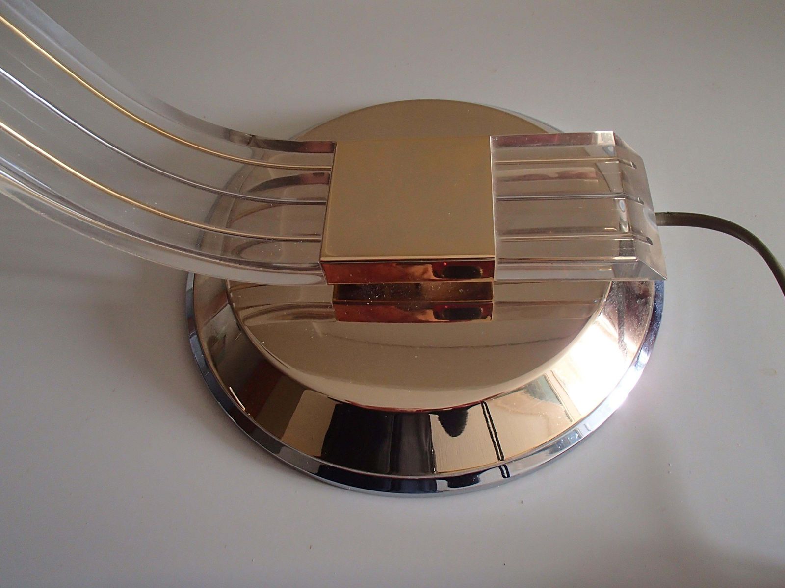 photo furniture Pair Of Modern Plexi Glass Chrome And Brass Table Lamps By Relco Milano