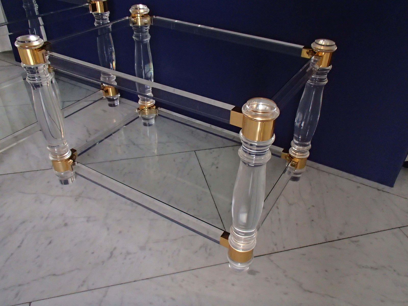 Pair Of Modern Side Tables Plexi Glass, Glass And Brass photo furniture
