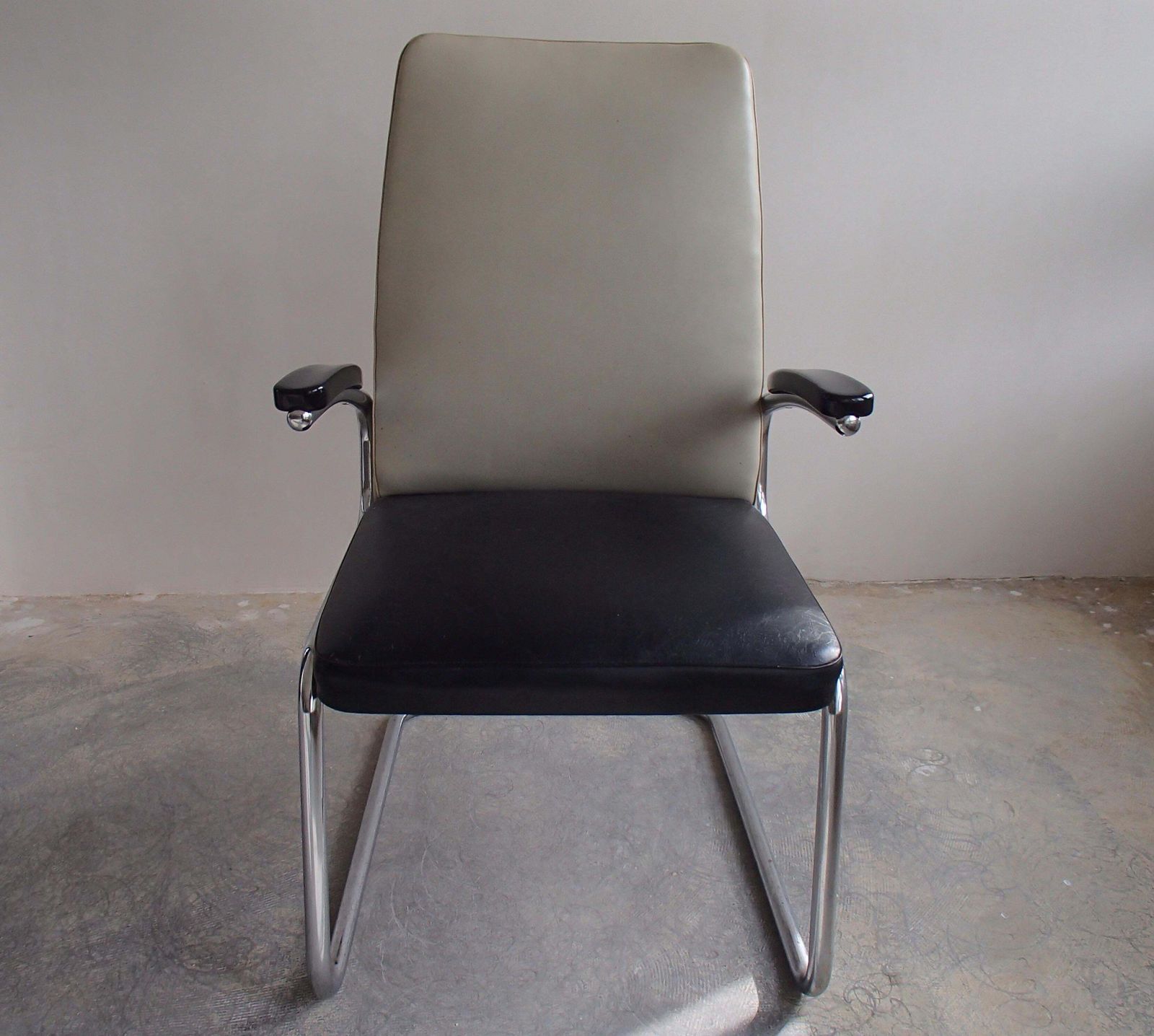 Midcentury Mauser Armchair With Original Leatherette Grey And Black photo furniture