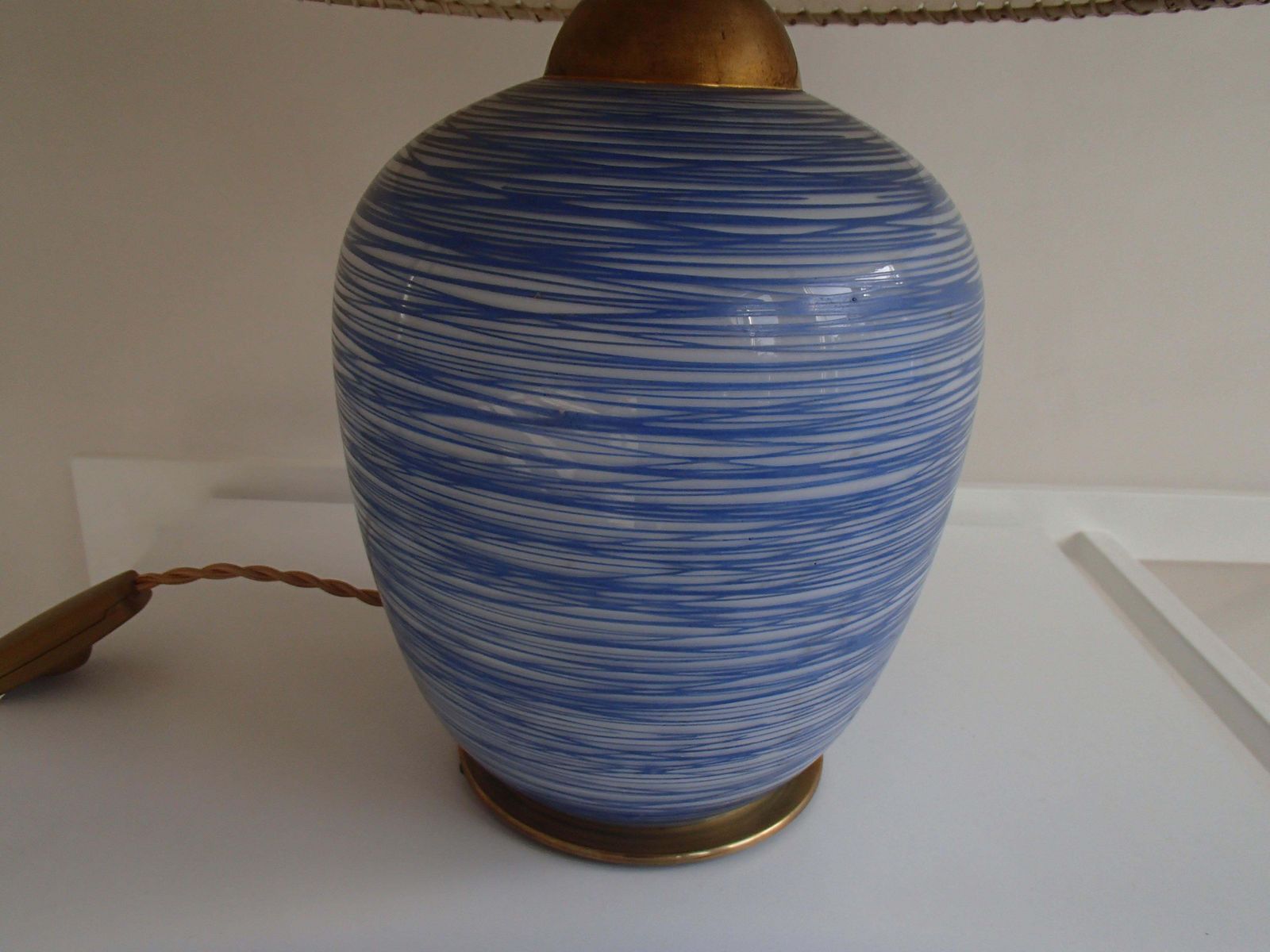 Mid Century Modern Wmf Ikora Table Blue Glass Lamp With Pig Skin Shade photo furniture